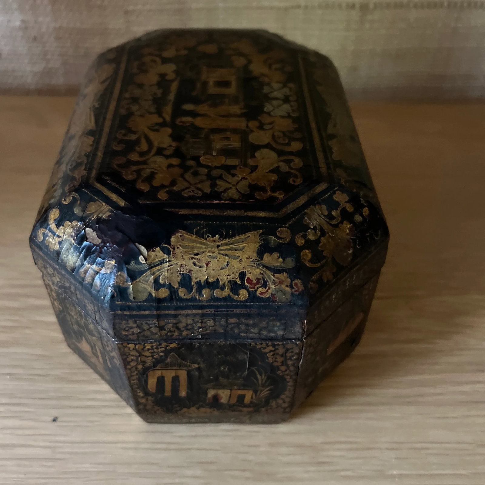 Antique Chinese Black Lacquered Tea Caddy - 4