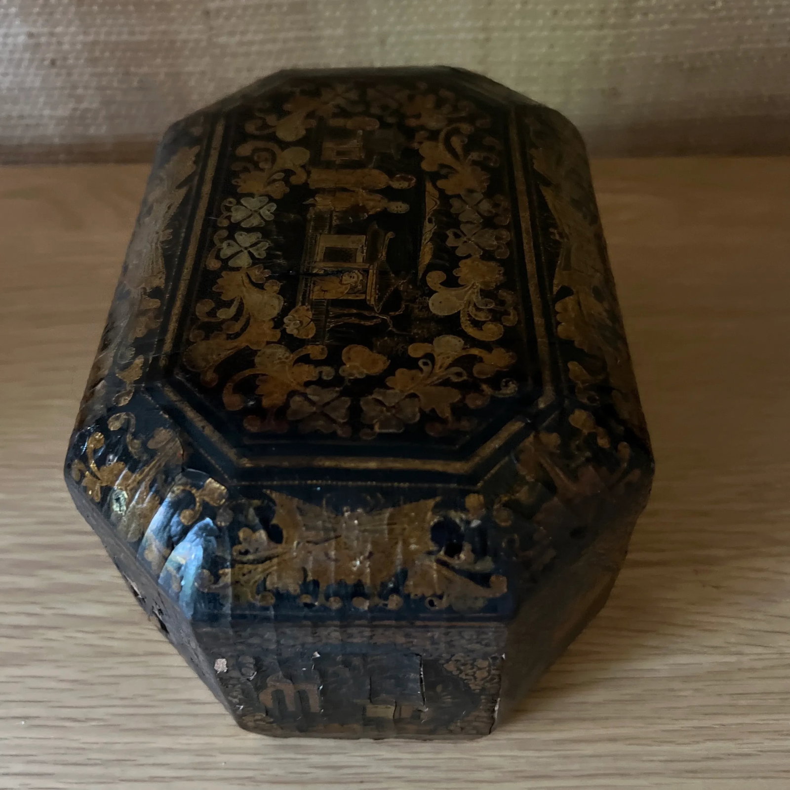 Antique Chinese Black Lacquered Tea Caddy - 6