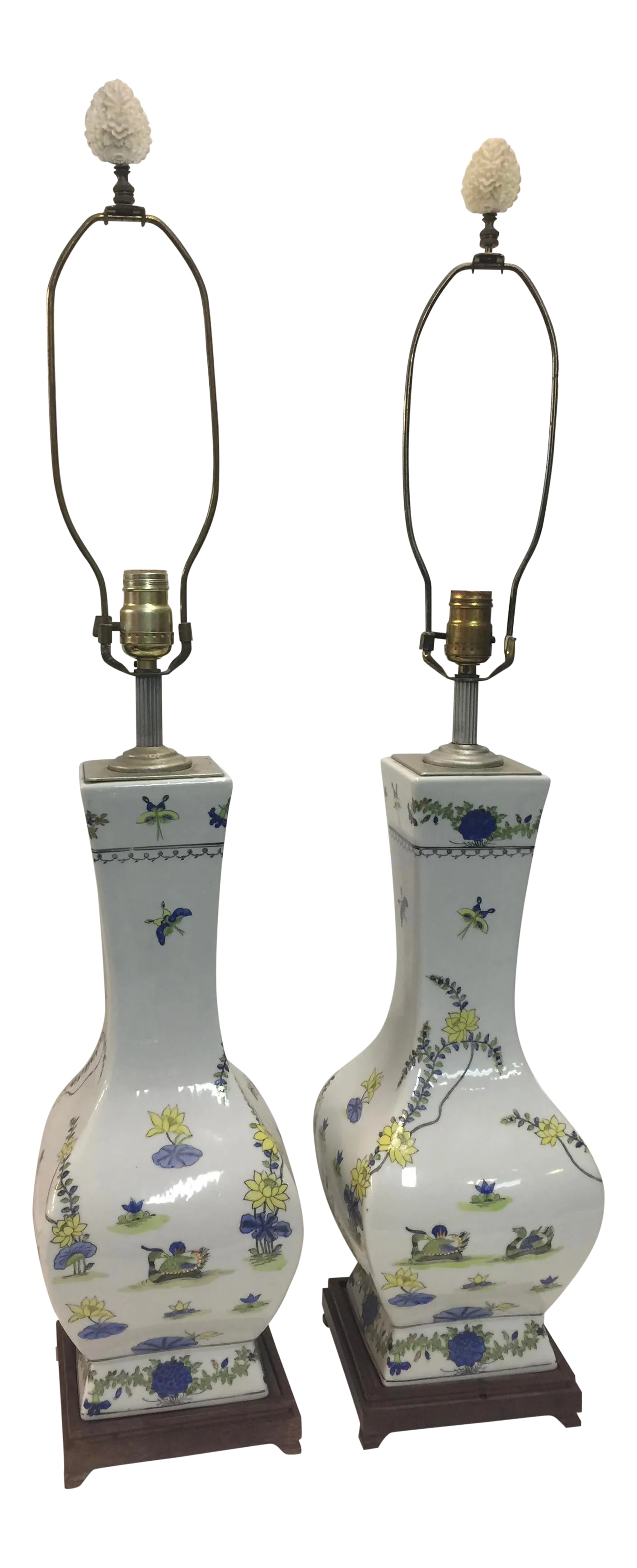 Antique Chinese Lamps a Pair: Wonderful Pair of Antique Chinese Vases turned into lamps. The lamps , vases, and wiring are in excellent condition (one socket has been replaced). The lamps are 34" tall x 8" wide x 8" deep. Circa