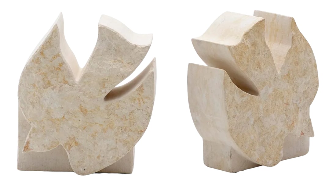 1970s Vintage Soapstone Dove Bookends- A Pair: Pair of vintage soapstone dove bookends with illegible mark circa 1960s-70s These look similar to the Fretelli Mannelli travertine animals made in Italy Each measures 7.5" high, 6" wide and 2.5" deep