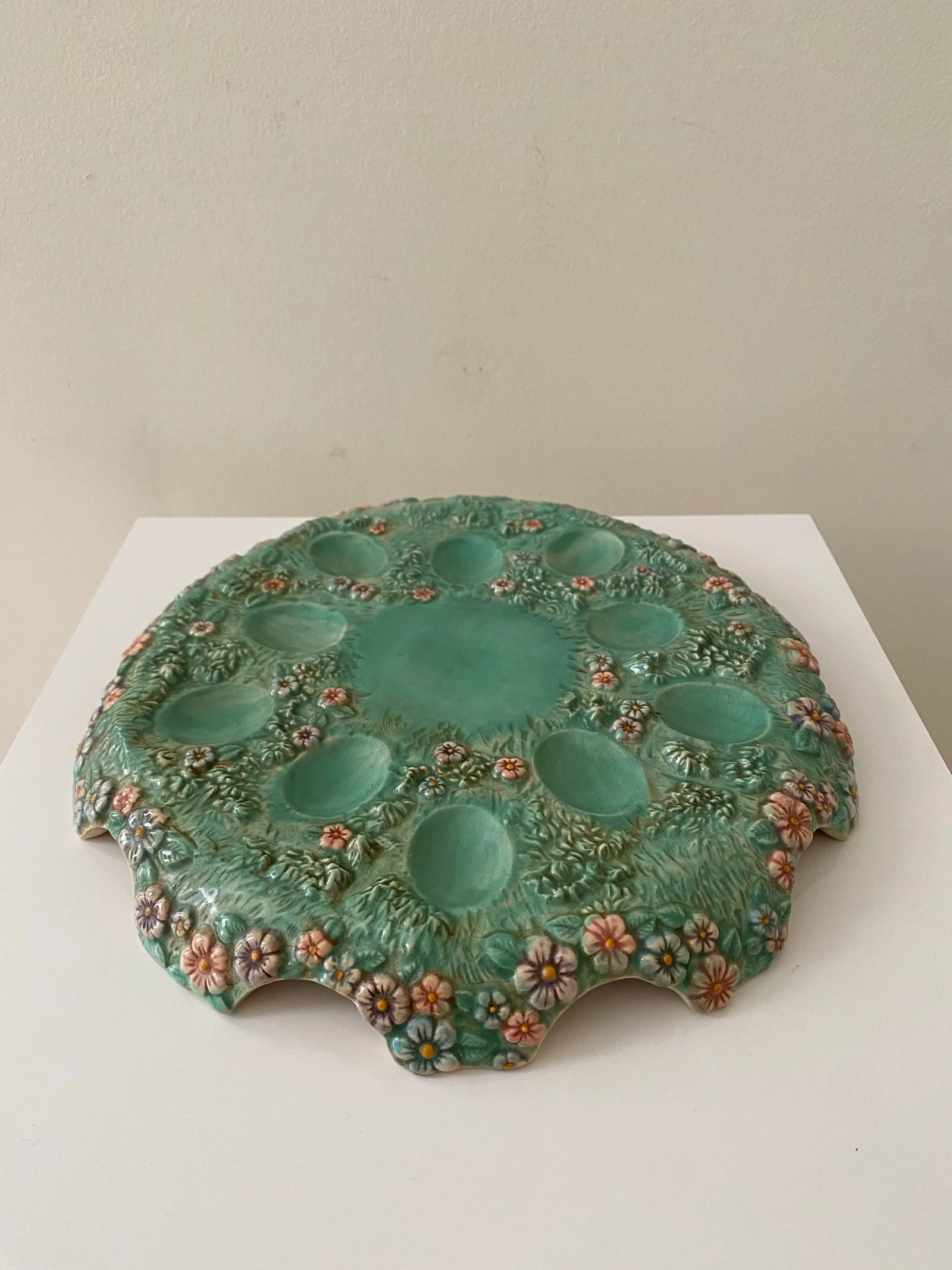 Antique Victorian Majolica Deviled Egg Platter Easter - 2