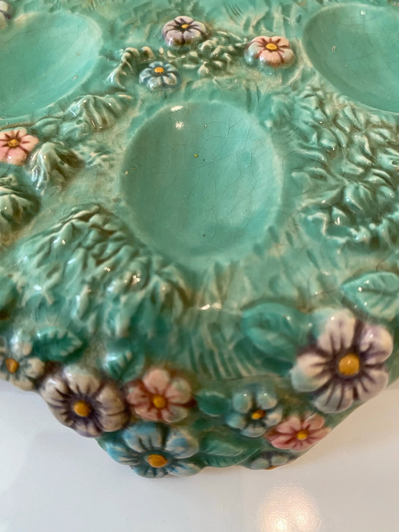 Antique Victorian Majolica Deviled Egg Platter Easter - 4