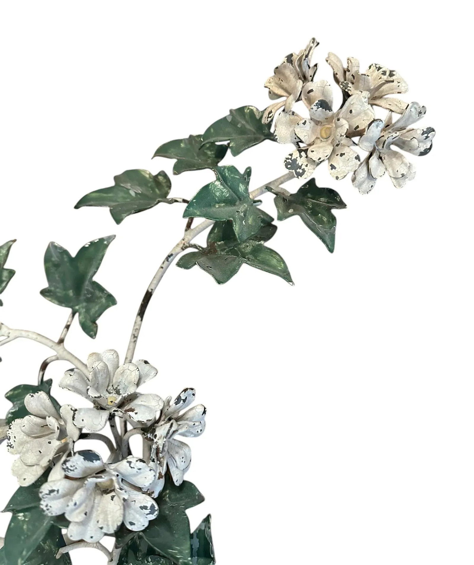 Vintage Italian Large Tole White Geranium & Ivy Sconce / Toleware Candle Holder, Circa 1940 - 4