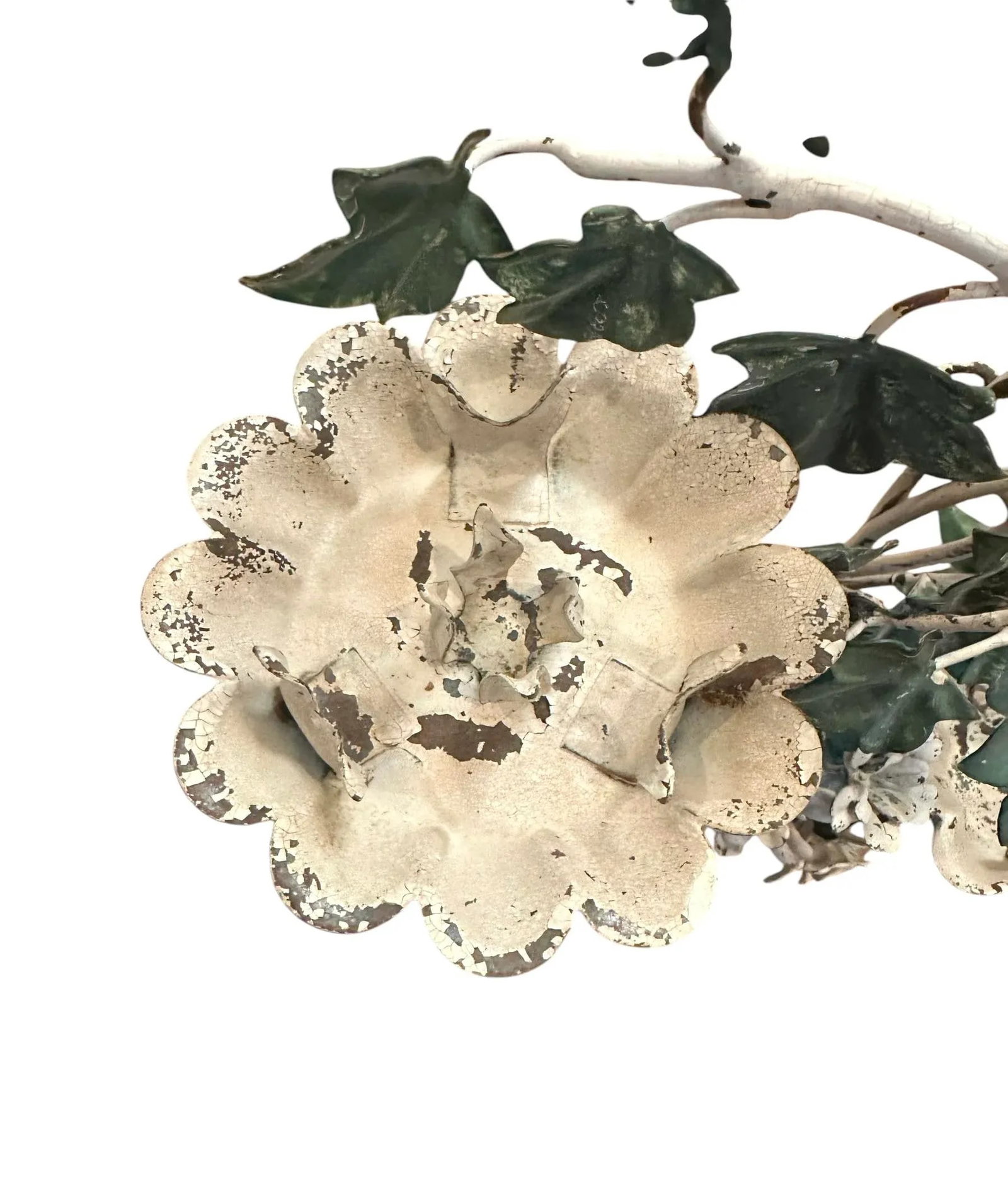 Vintage Italian Large Tole White Geranium & Ivy Sconce / Toleware Candle Holder, Circa 1940 - 8