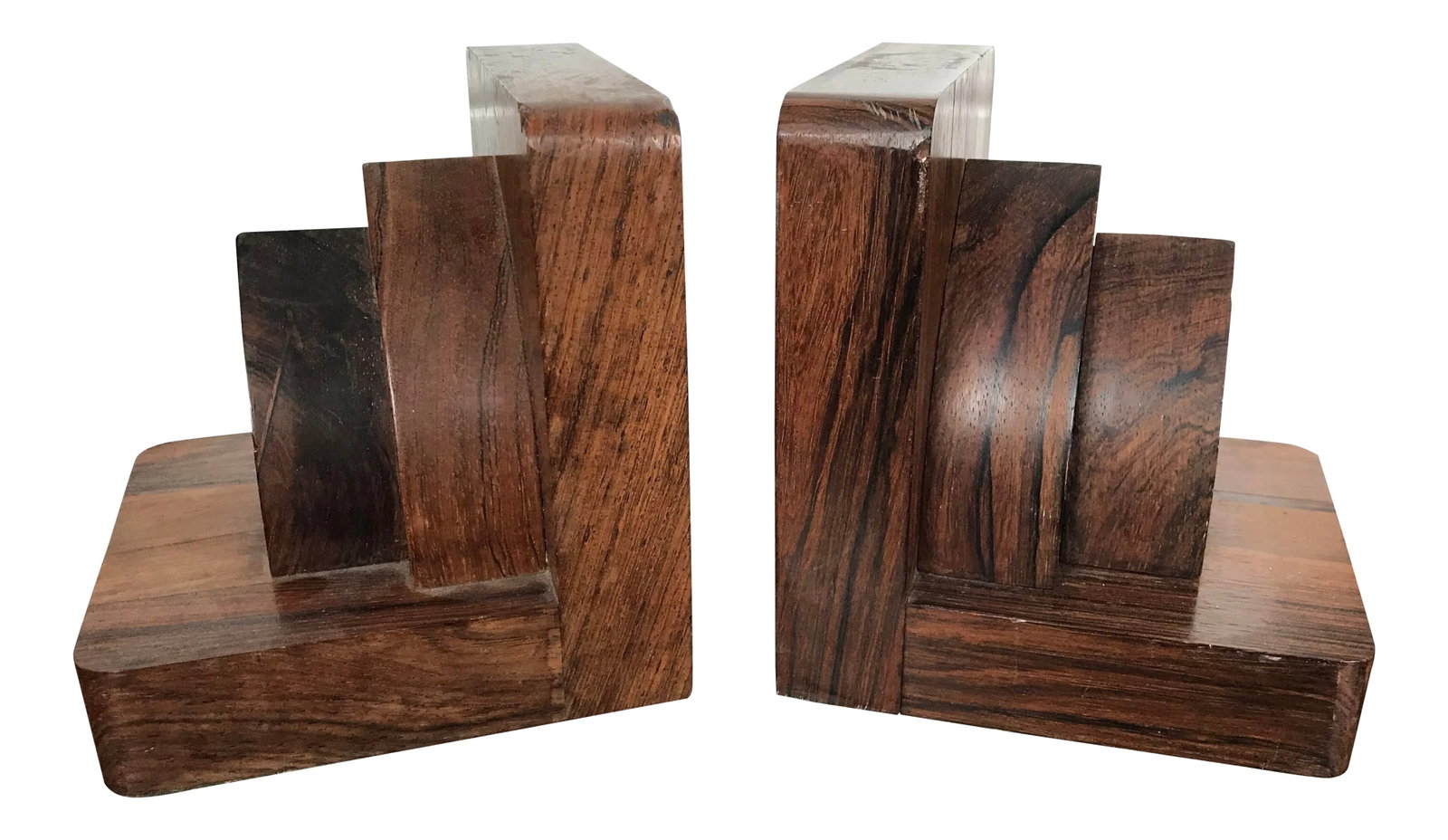Vintage Mid Century Modern Art Deco Architectural Rosewood Bookends - a Pair: Vintage Mid Century Modern Art Deco Architectural Rosewood Bookends Wonderful Vintage Find Super Cool Architectural Rosewood Bookends Marked 5.5" Tall x 5" Wide 5" Deep Good Vintage Condition Perfect 