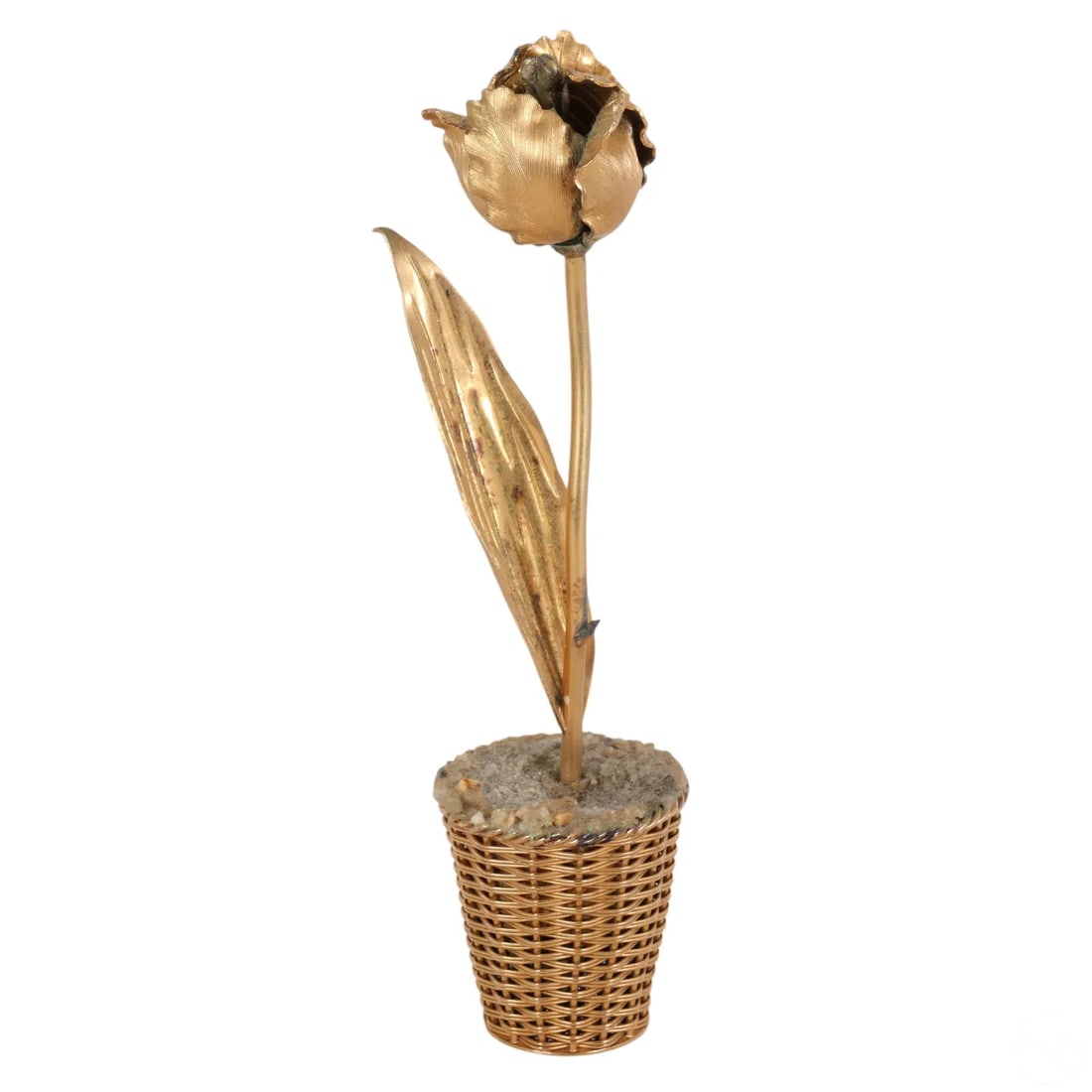 Janna Thomas for Tiffany & Co Gilt Steering Potted Tulip in Basket - 3