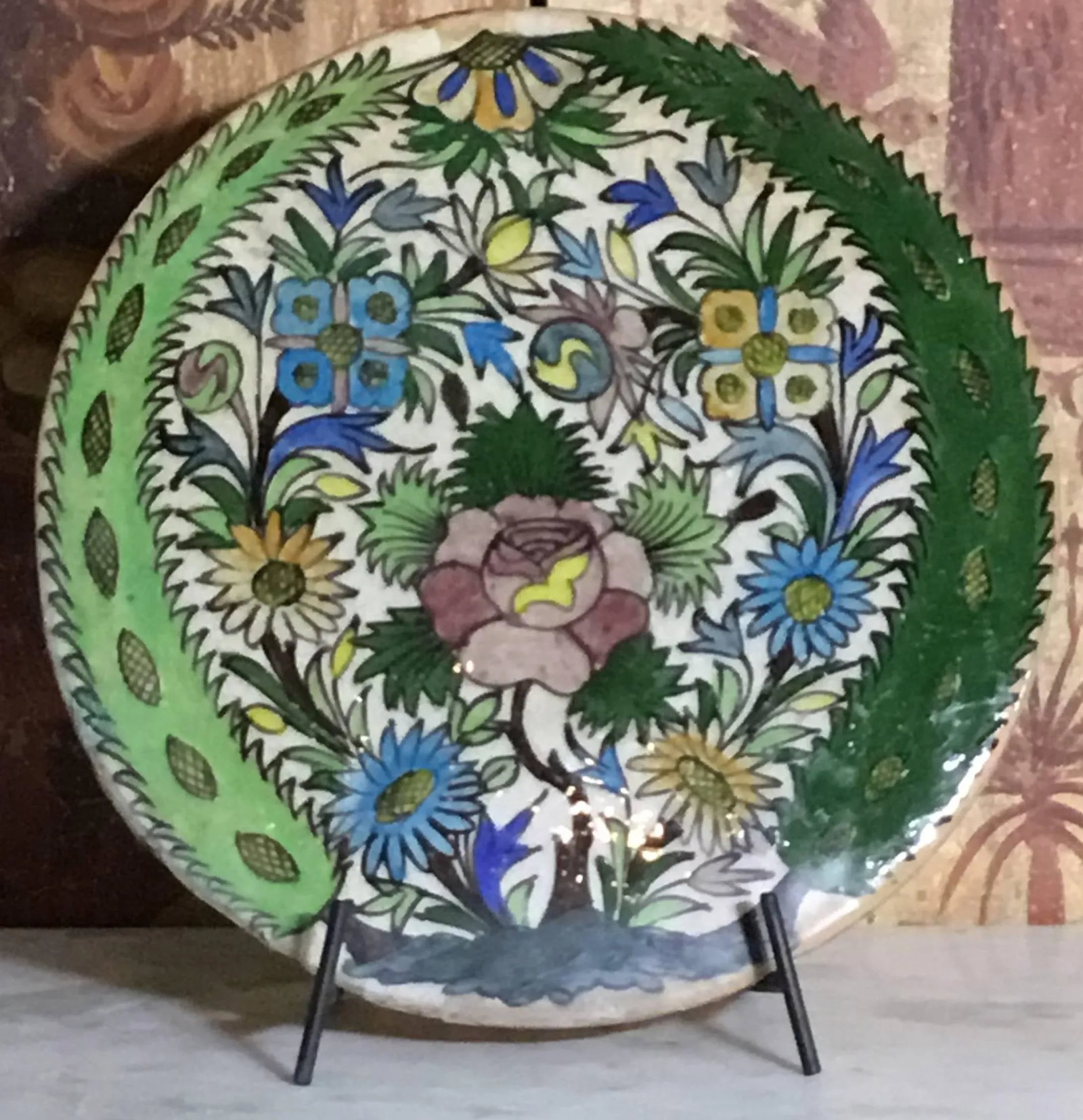 Hand-Painted Vintage Persain Tile - 7