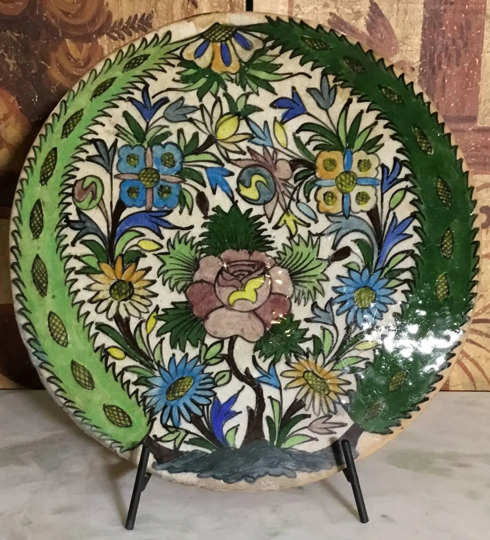 Hand-Painted Vintage Persain Tile - 9