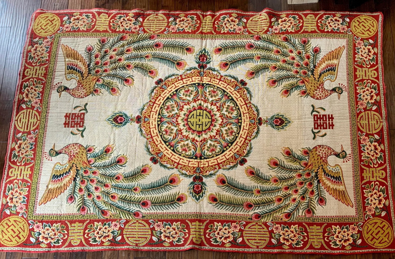 Mid 20th Century Asian Embroidered Rug/Wall Hanging 6x8.5 - 2