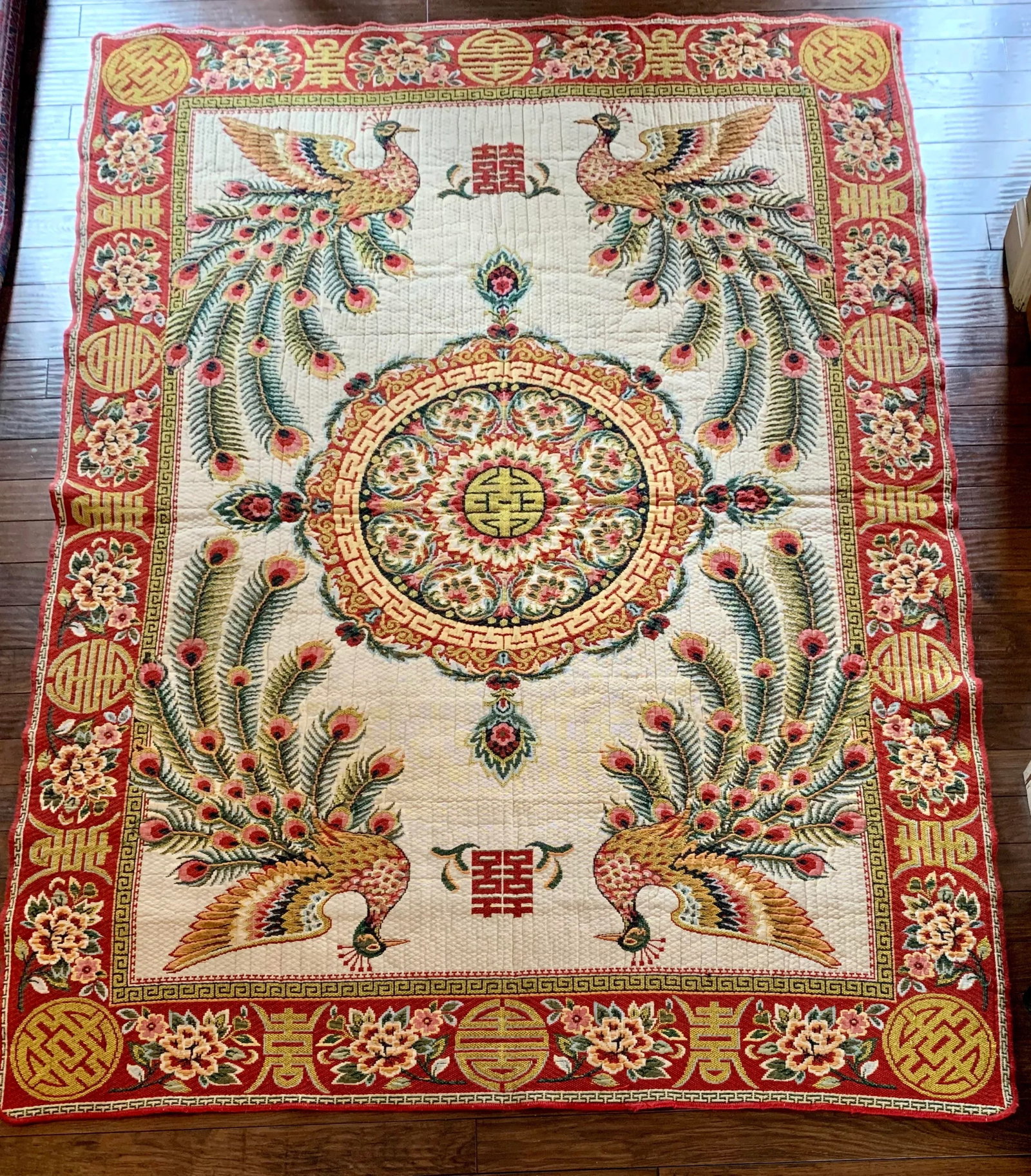 Mid 20th Century Asian Embroidered Rug/Wall Hanging 6x8.5 - 8