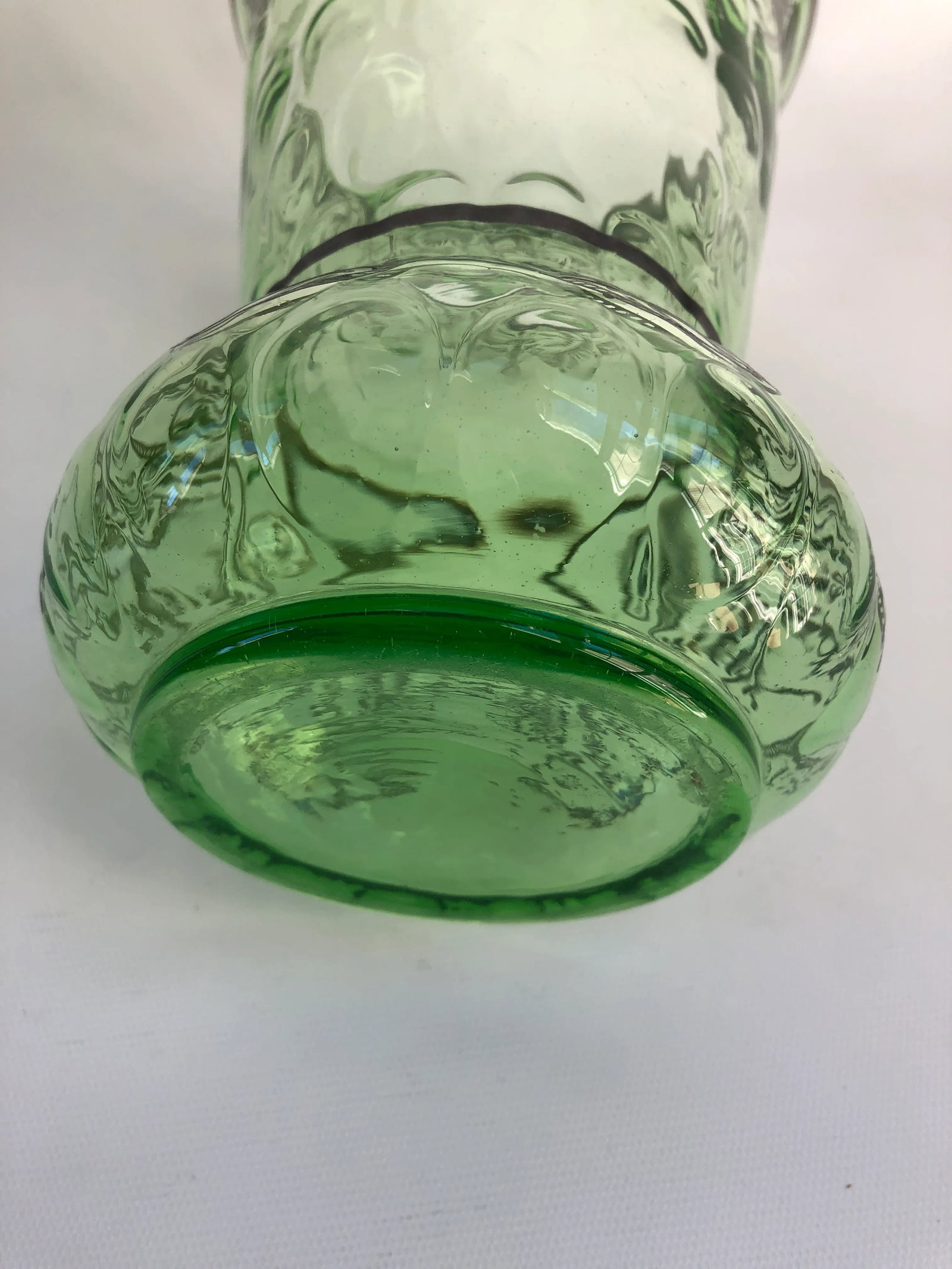 1930s Art Deco Boho Chic Sterling Silver Overlay Mint Green Optic Glass Vase - 8
