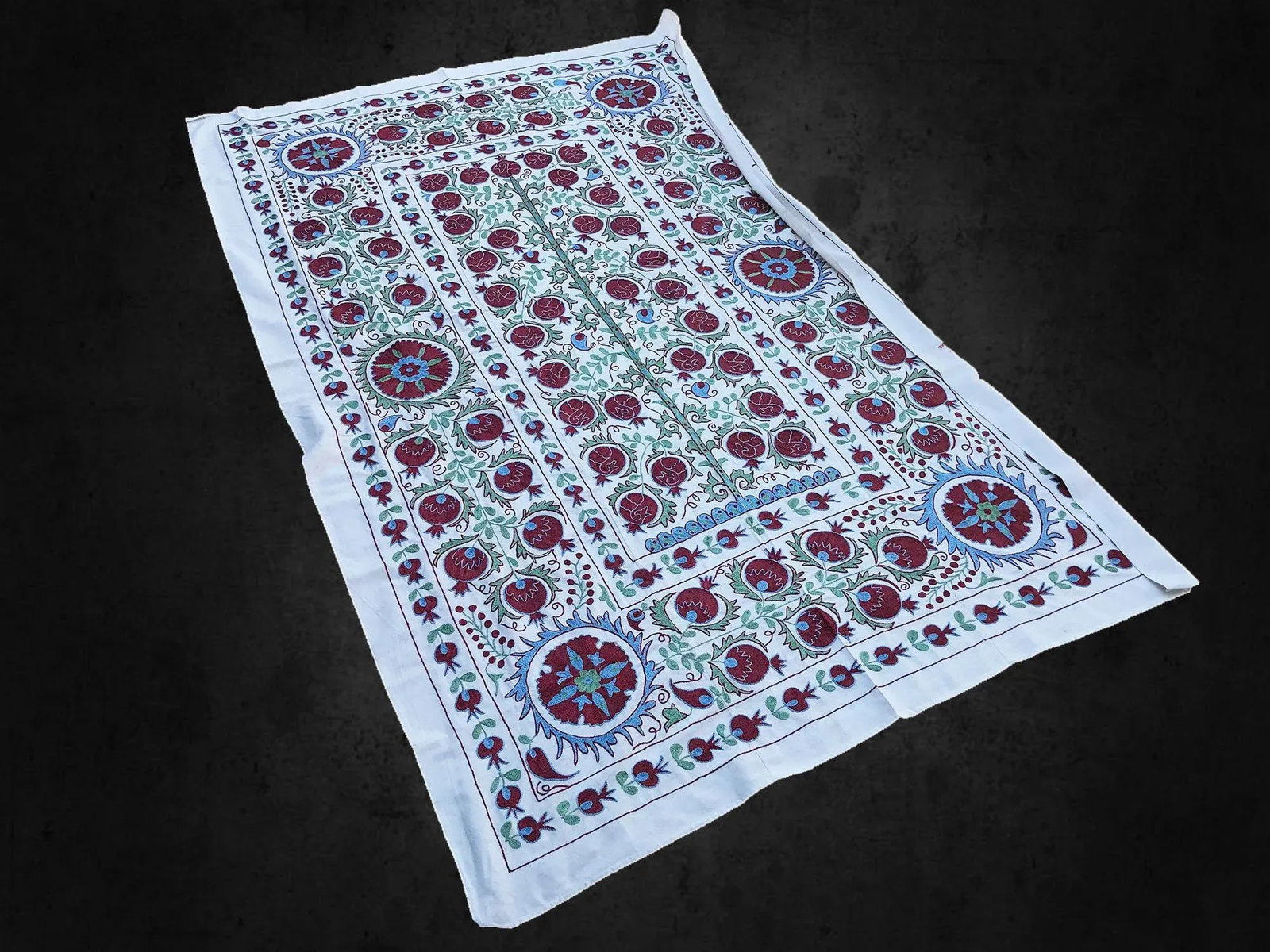 Handmade Pomegranate Tree Desing Crochet Suzani Tapestry - 4