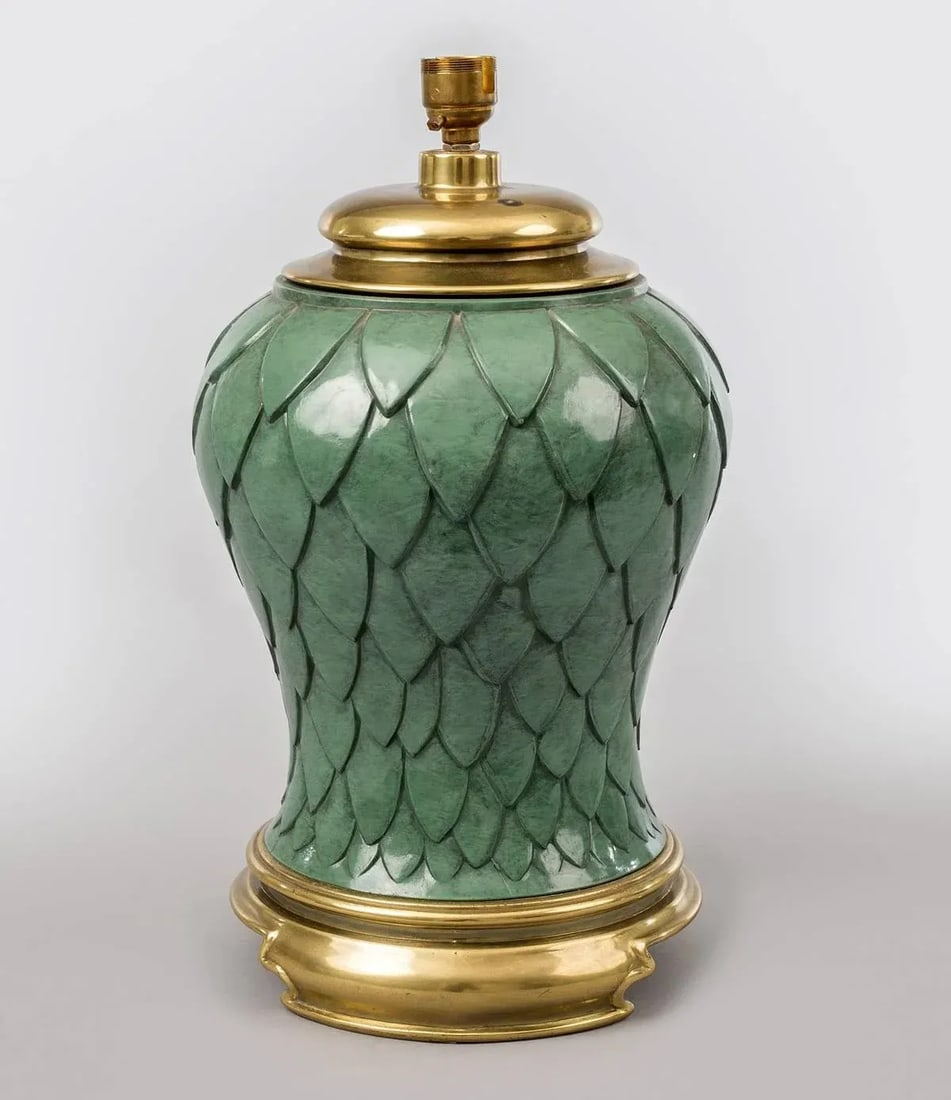 French Green Enamel and Brass Lamp - 2