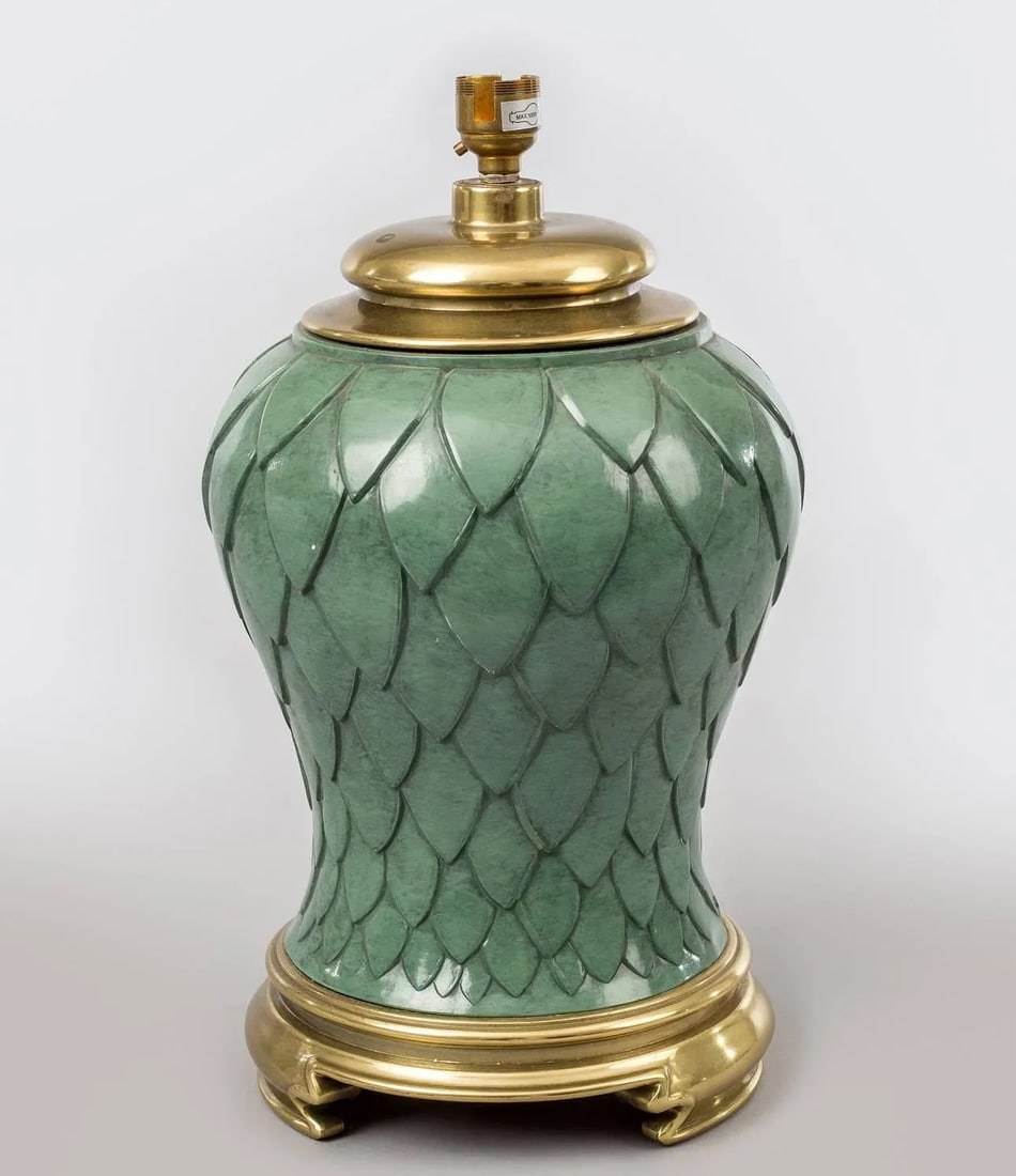 French Green Enamel and Brass Lamp - 3