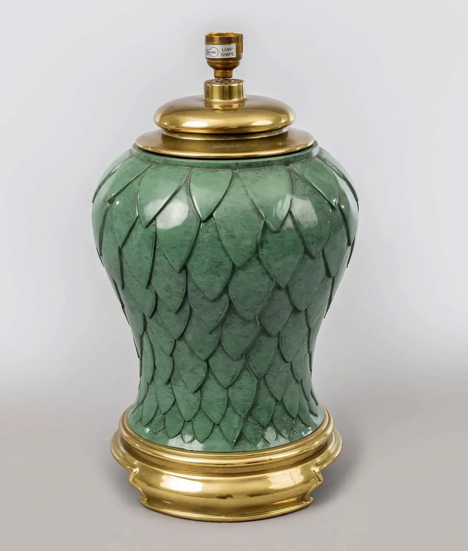 French Green Enamel and Brass Lamp - 4