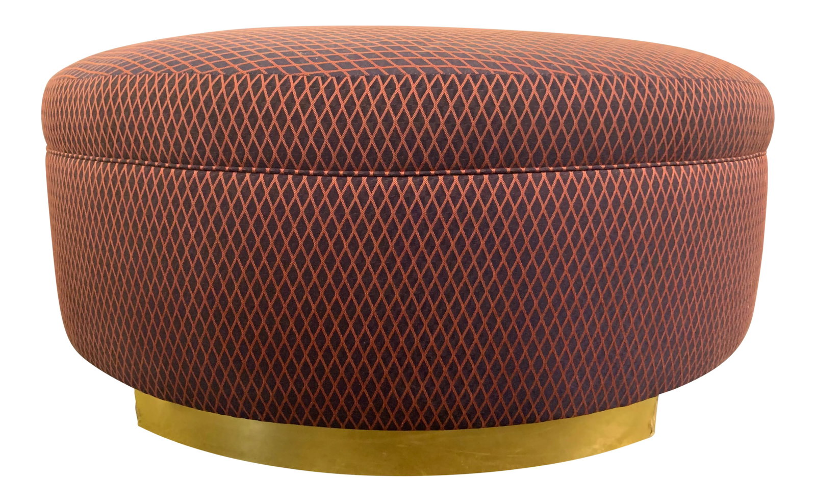 Drexel Heritage Ottoman by Jo Sampson: Jo Sampson one of a kind ottoman in contrasting crosshatch pattern for Drexel Heritage. Condition: Imperfections: Some Imperfections Condition Notes: Showroom sample. Minor protective pealing along