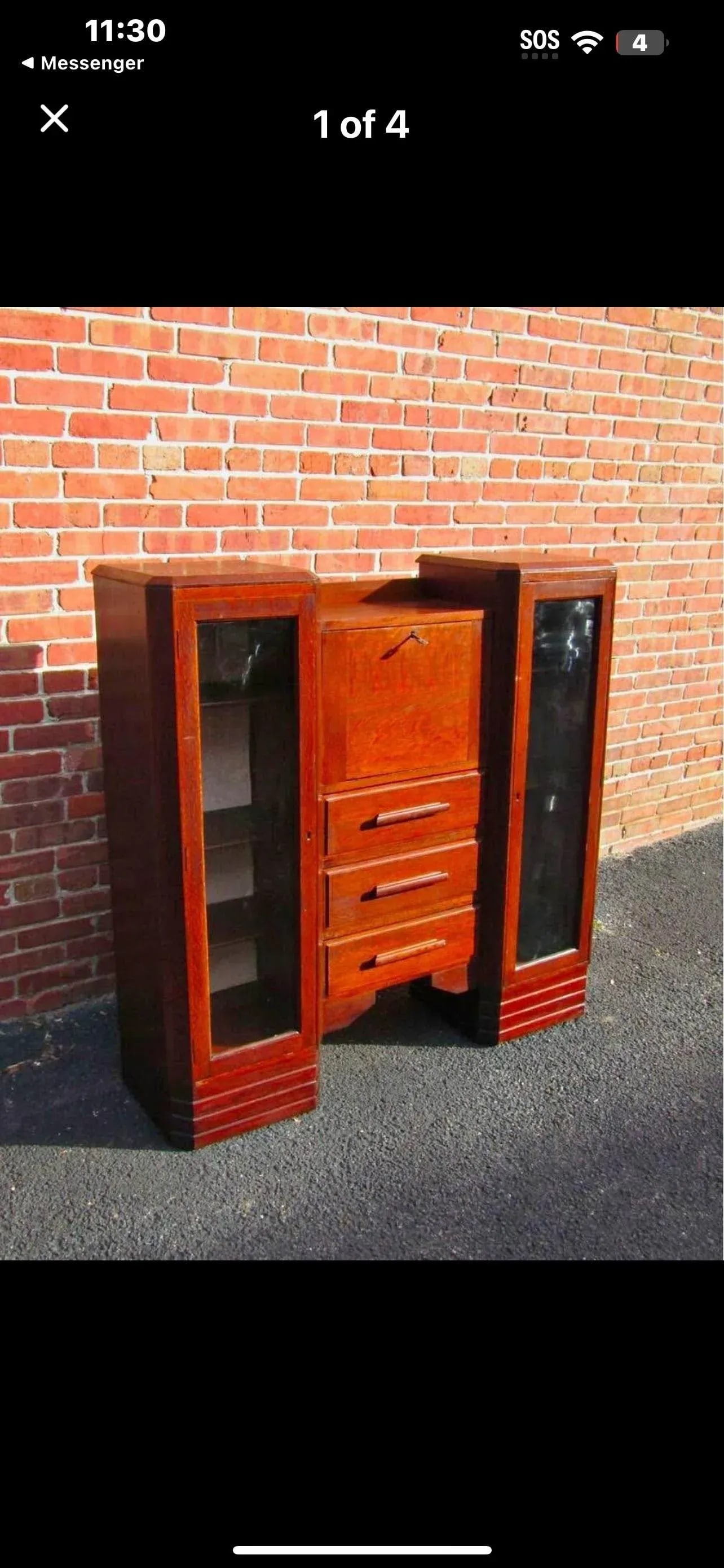 1920s Antique Art Deco Secretary Cabinet With Glass Doors - 3