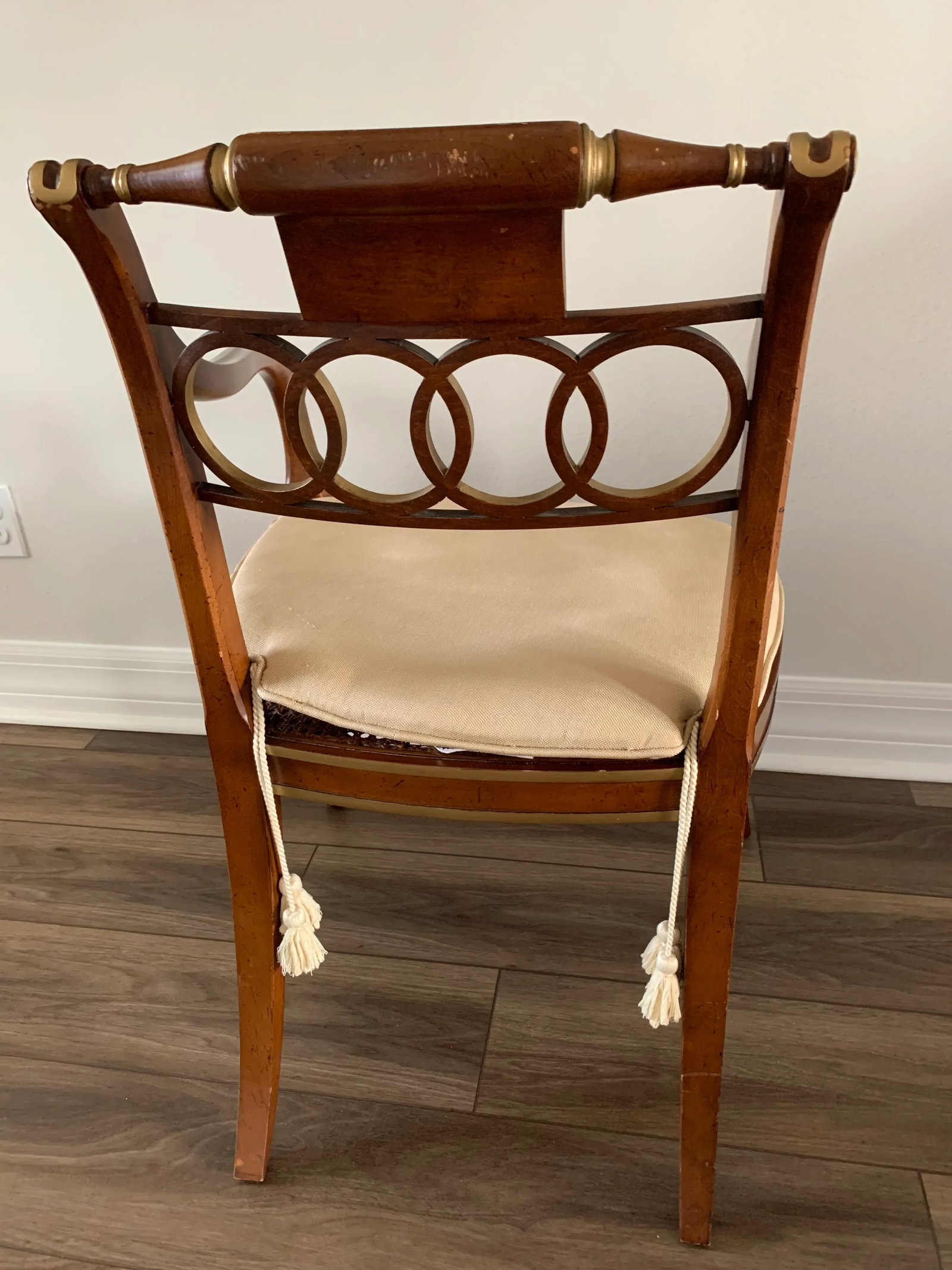 1980s Baker Furniture Hollywood Regency ArmChair Gilt Accents Caned Seat - 2