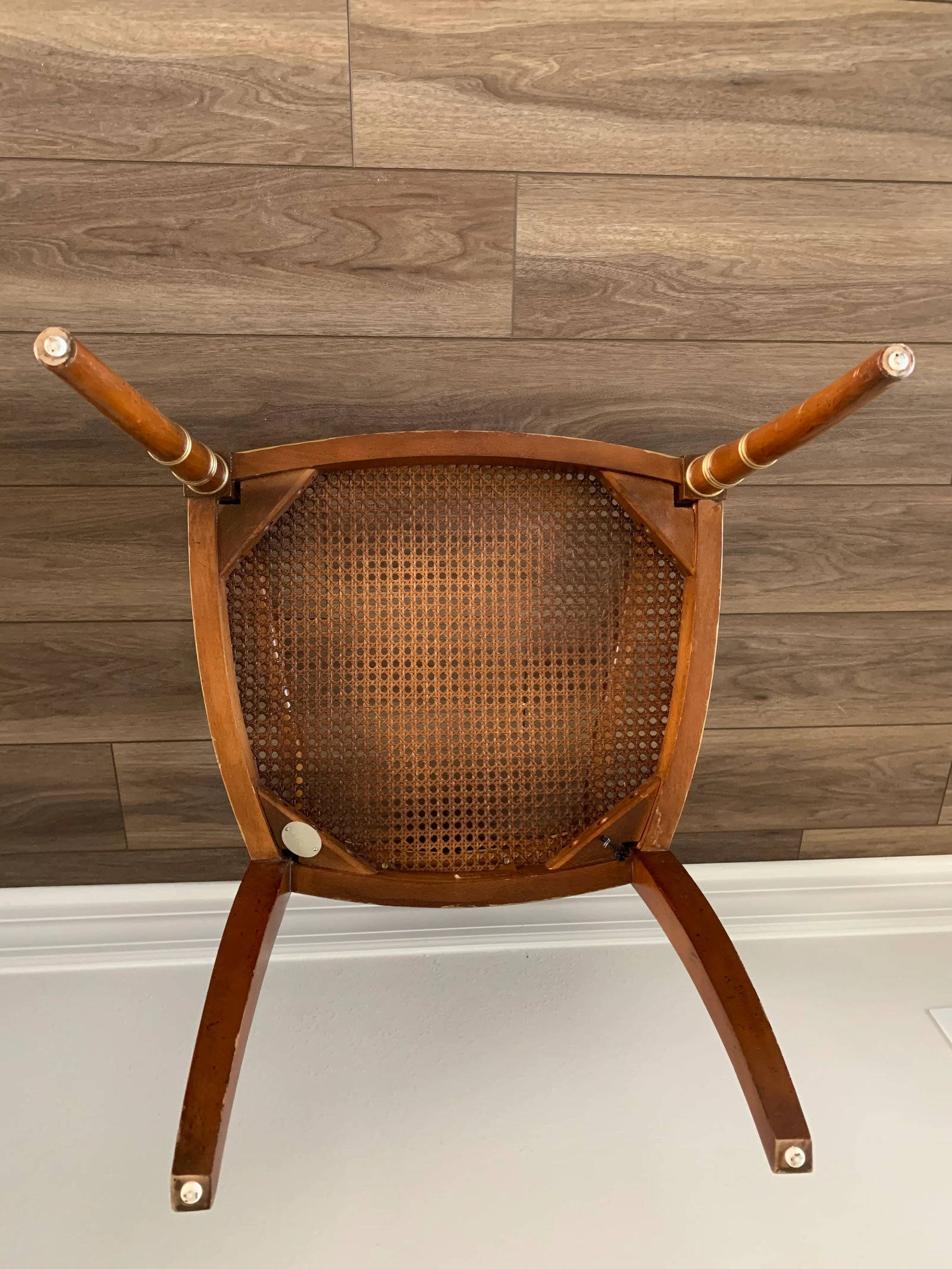 1980s Baker Furniture Hollywood Regency ArmChair Gilt Accents Caned Seat - 5