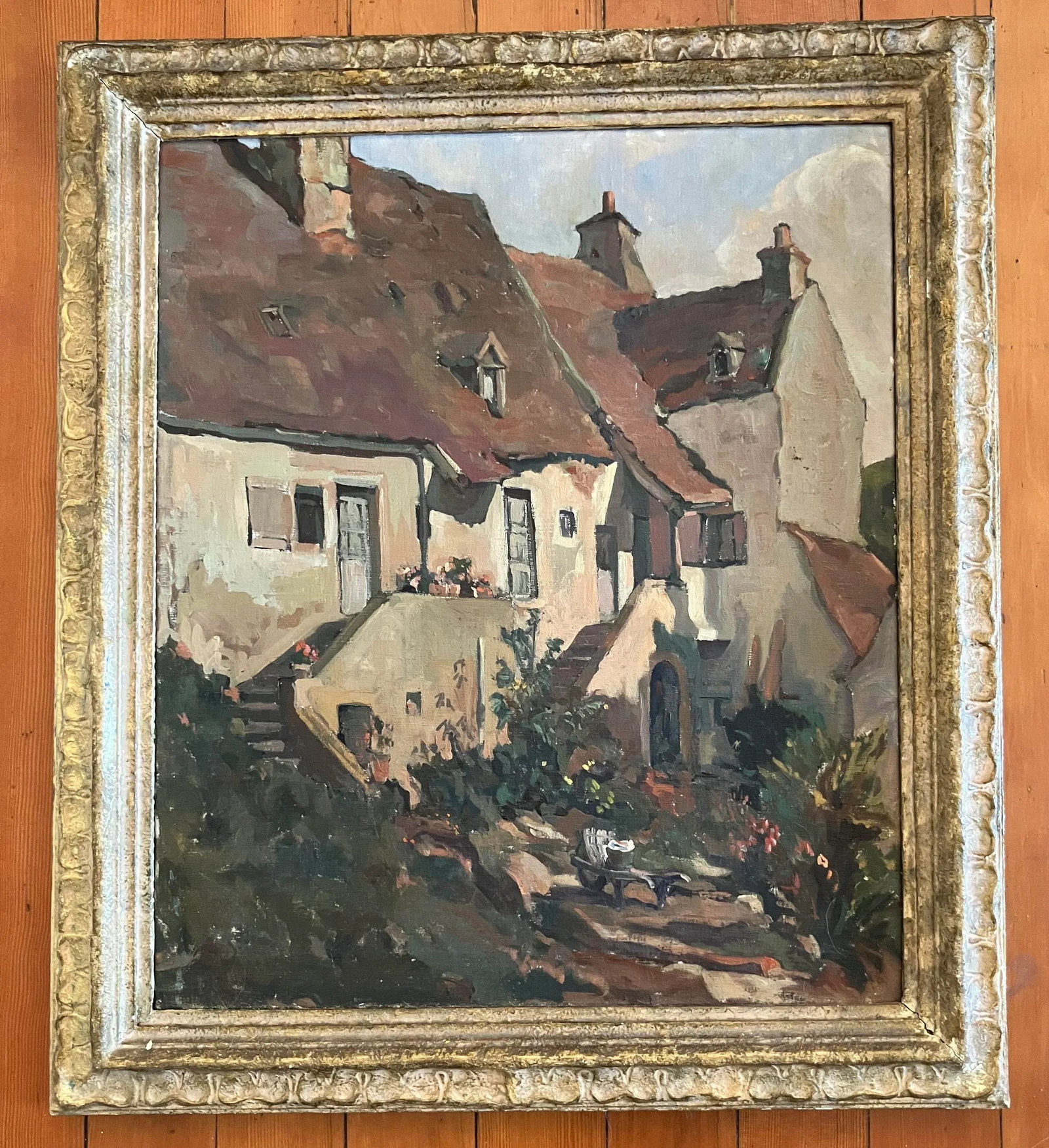 Period French Oil on Canvas, Stone Village Houses, Listed Royal Academy Artist., Framed - 2