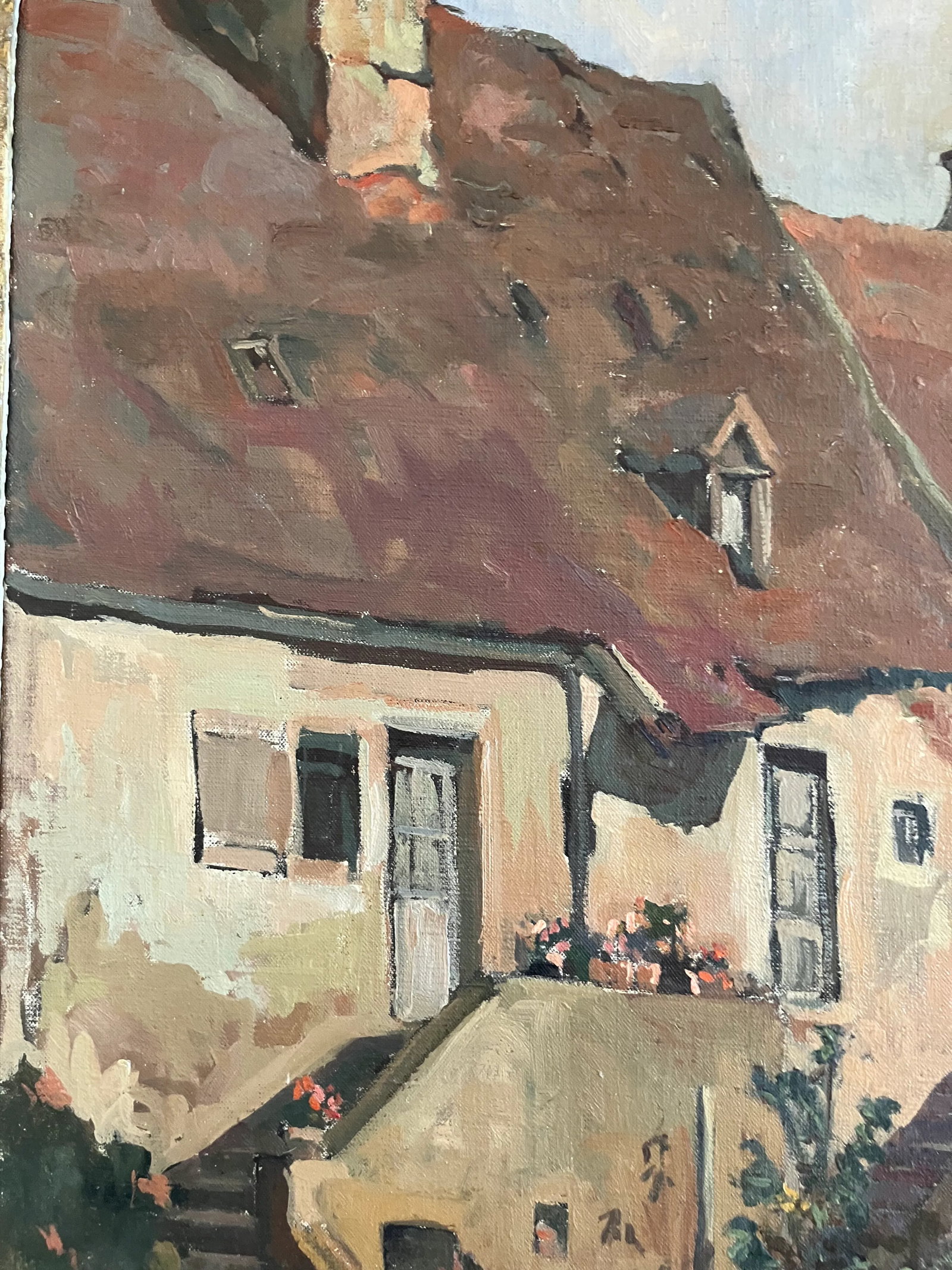 Period French Oil on Canvas, Stone Village Houses, Listed Royal Academy Artist., Framed - 3