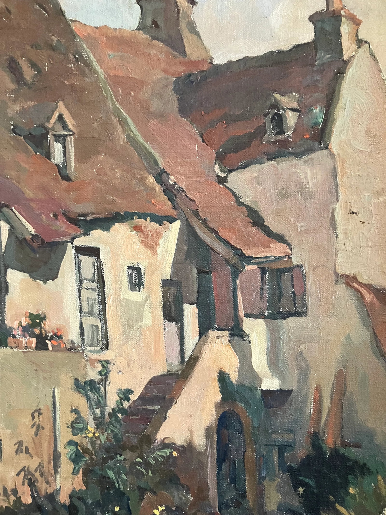 Period French Oil on Canvas, Stone Village Houses, Listed Royal Academy Artist., Framed - 4