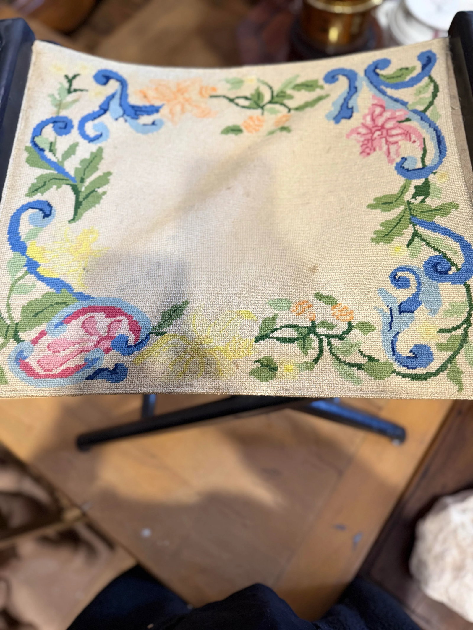 1950s Antique Embroidered Directors Chairs, Near Pair - 3