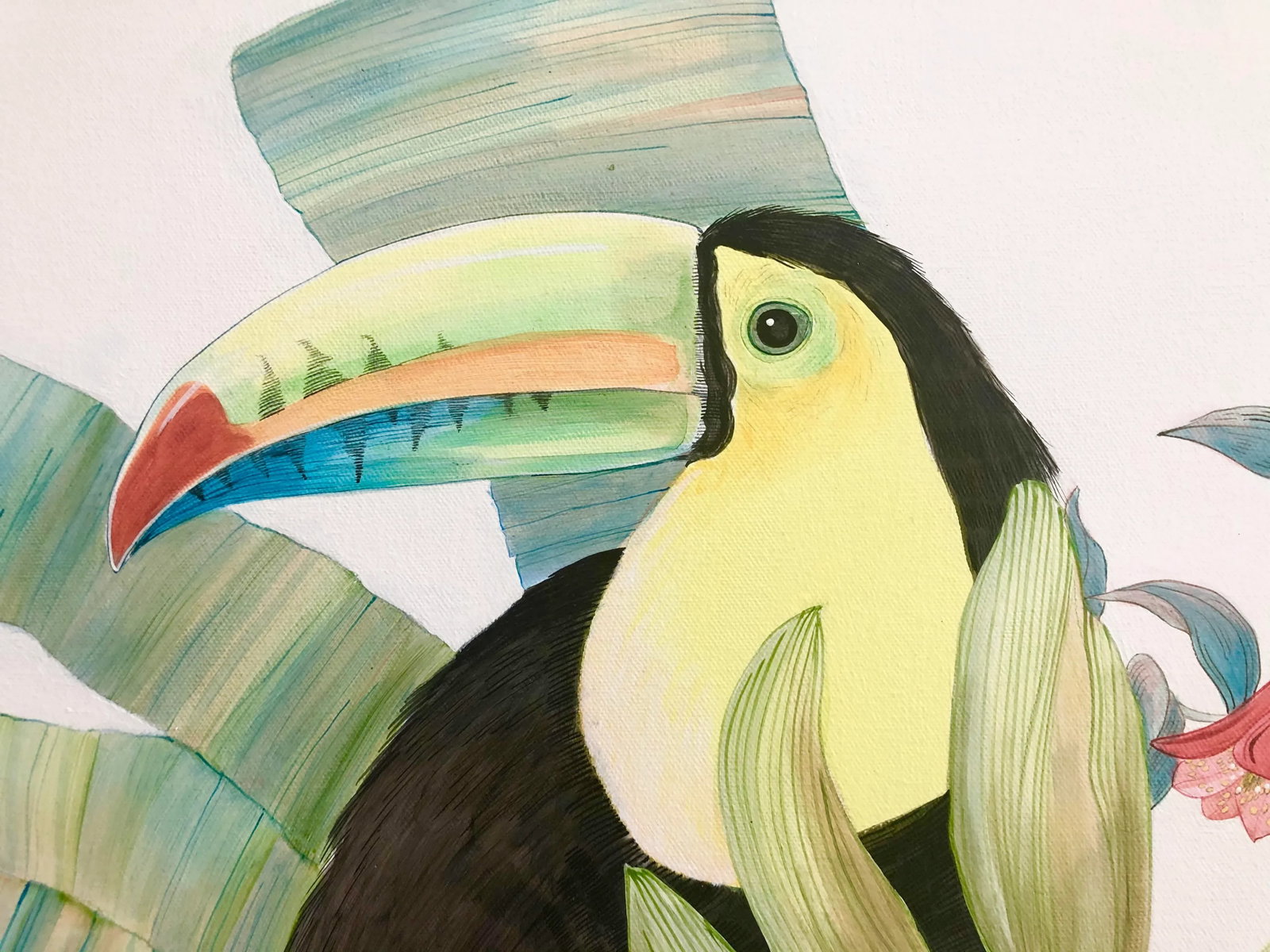 "Toucan Play at That Game" Tropical Bird Painting in the Chinoiserie Style - 2