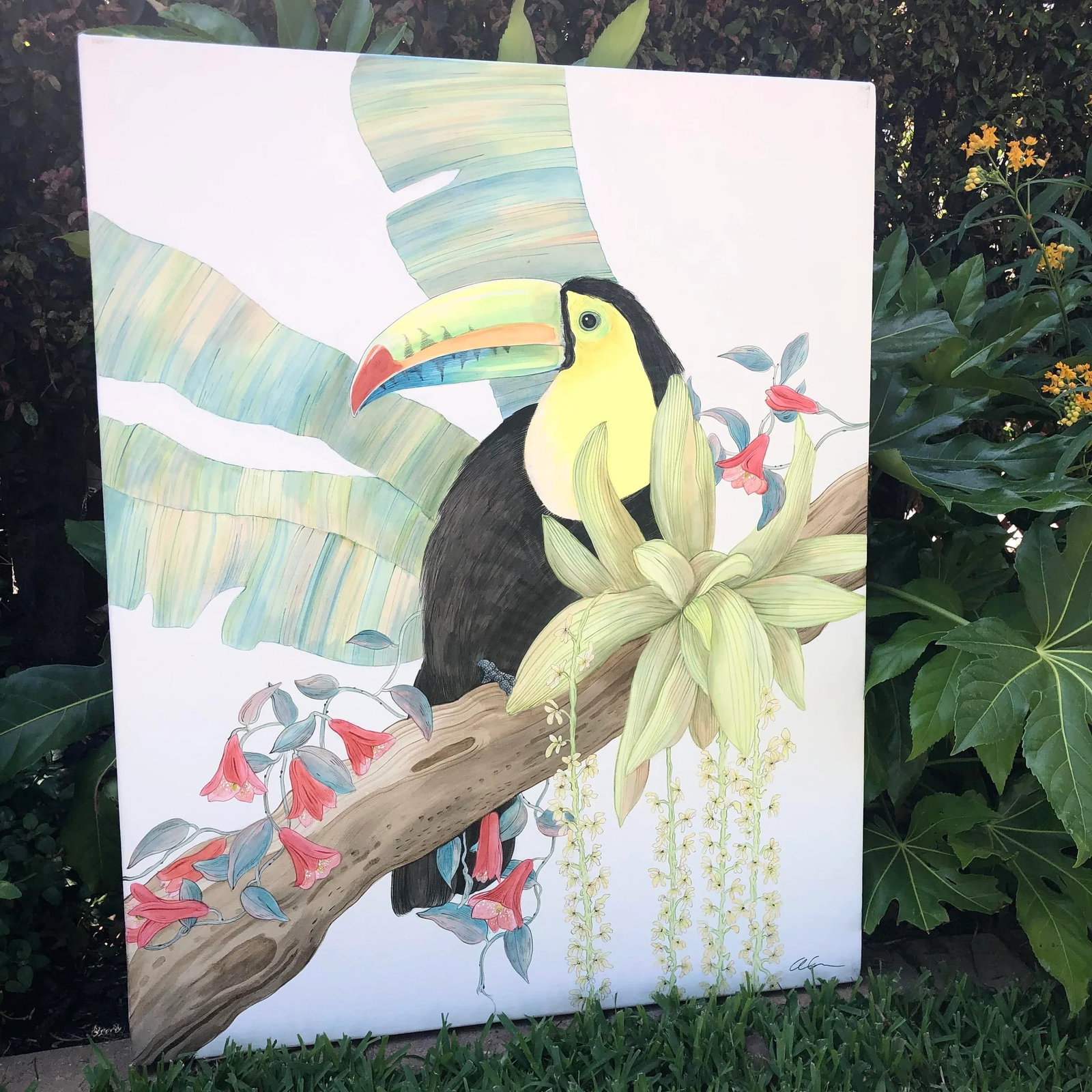 "Toucan Play at That Game" Tropical Bird Painting in the Chinoiserie Style - 5