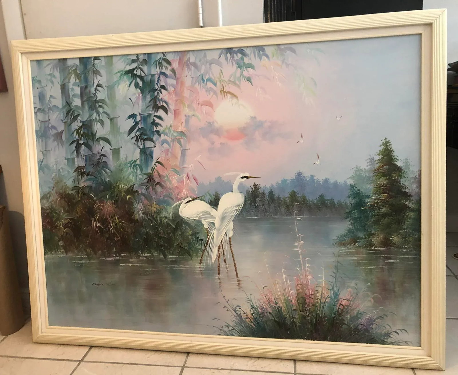 1960s Chinoiserie Framed Oil Painting on Canvas - 10