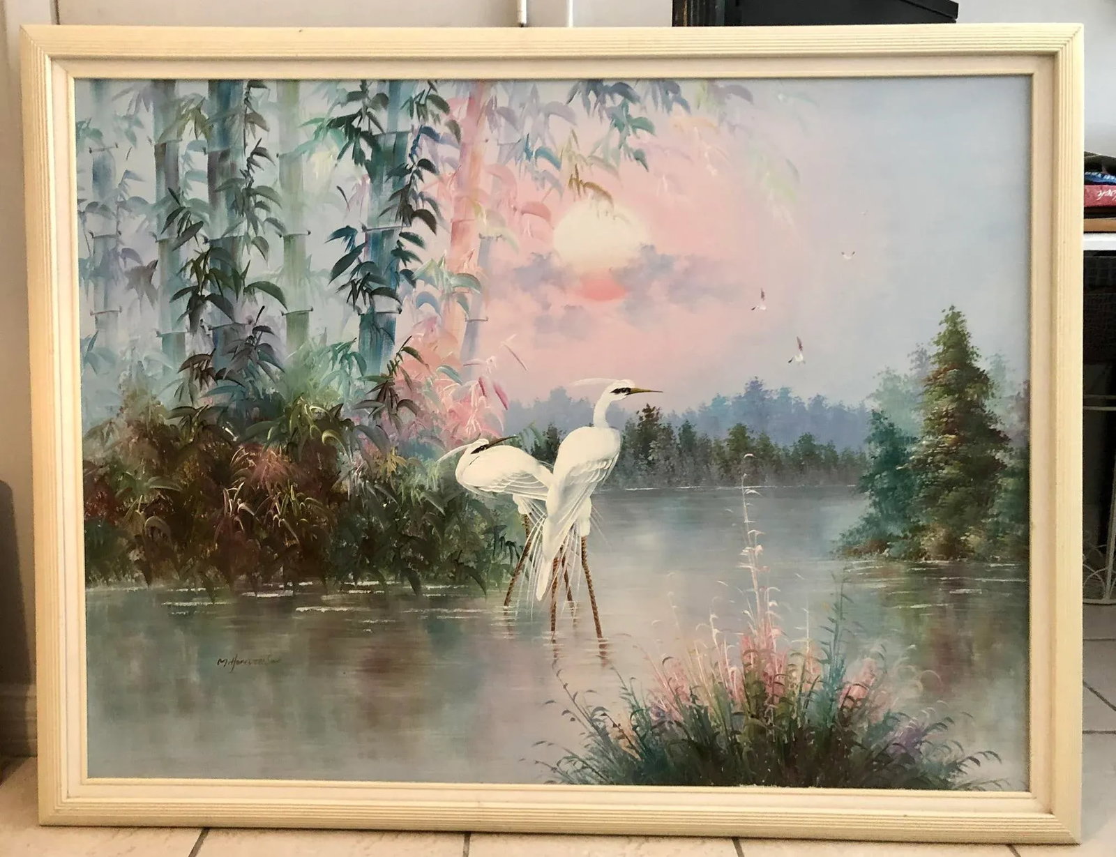 1960s Chinoiserie Framed Oil Painting on Canvas - 11