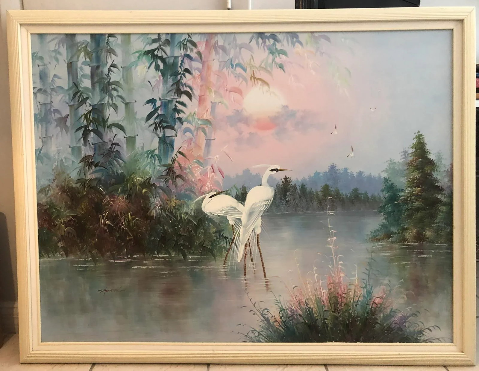 1960s Chinoiserie Framed Oil Painting on Canvas - 12
