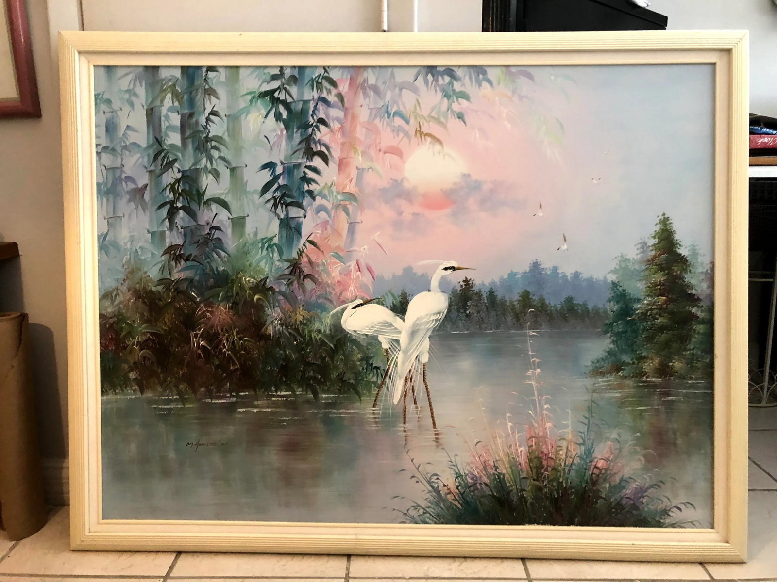 1960s Chinoiserie Framed Oil Painting on Canvas - 13