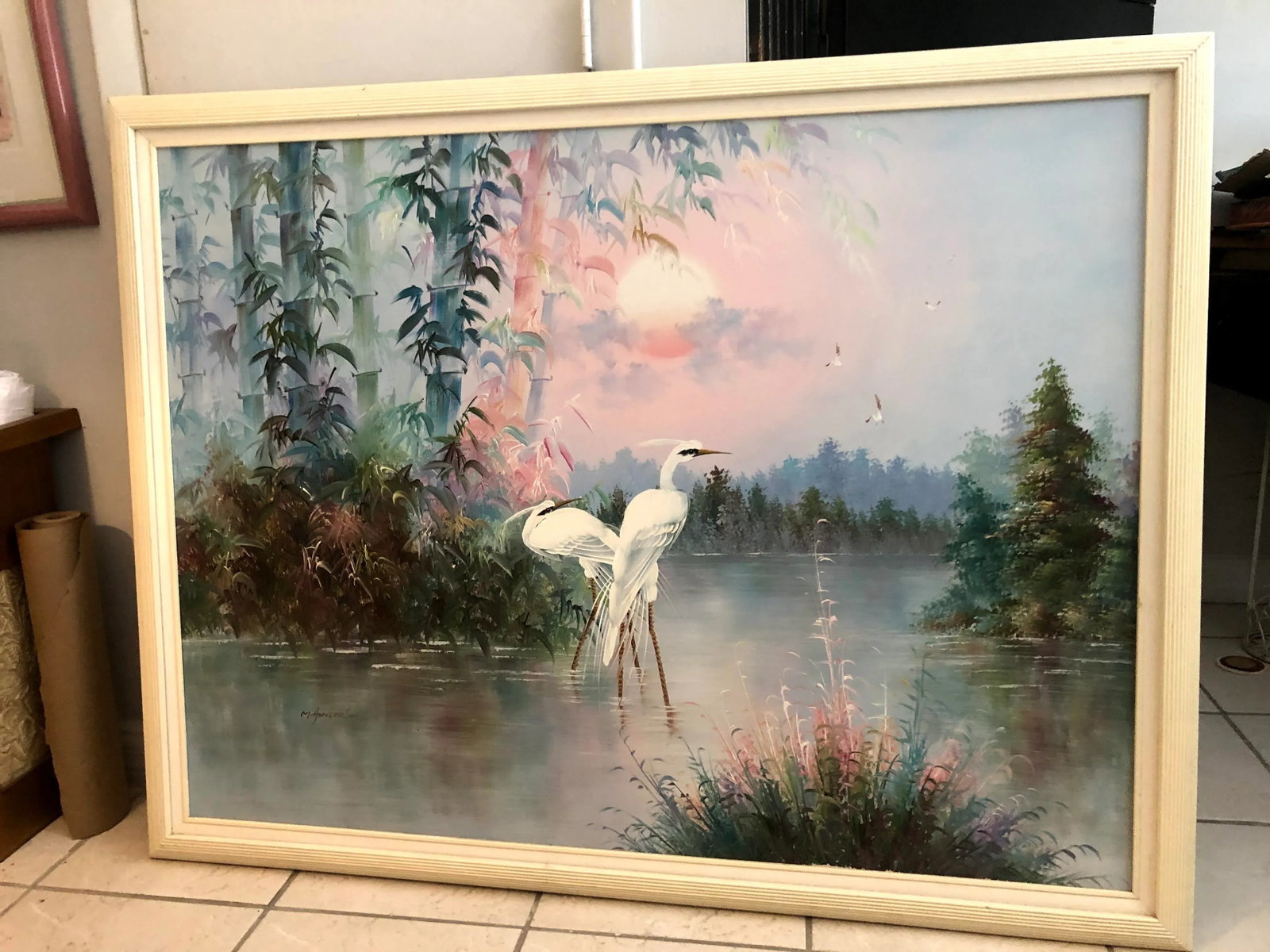 1960s Chinoiserie Framed Oil Painting on Canvas - 2
