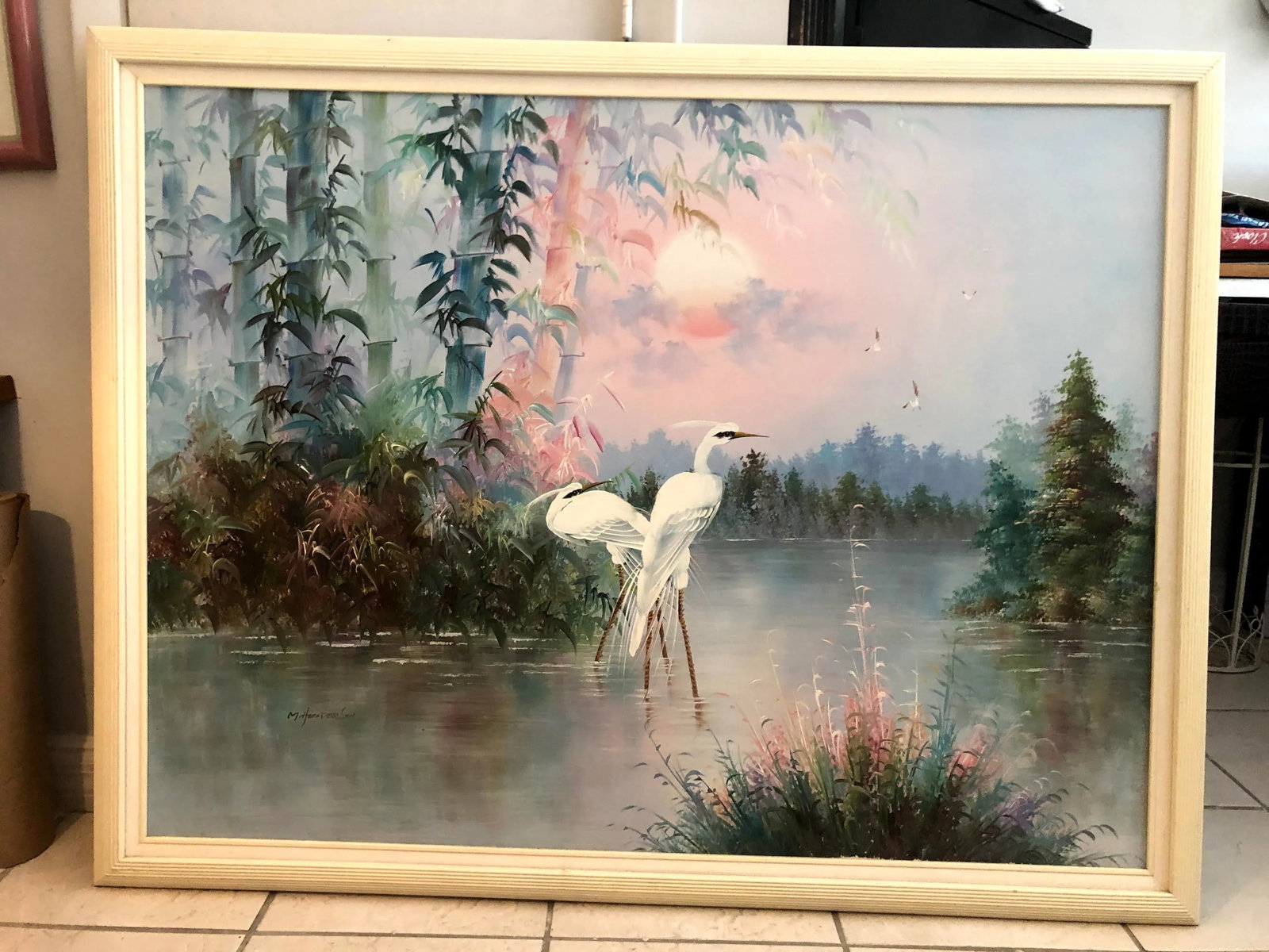 1960s Chinoiserie Framed Oil Painting on Canvas - 3