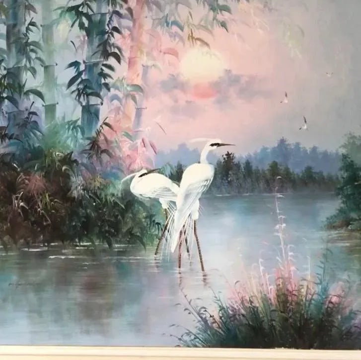 1960s Chinoiserie Framed Oil Painting on Canvas - 6