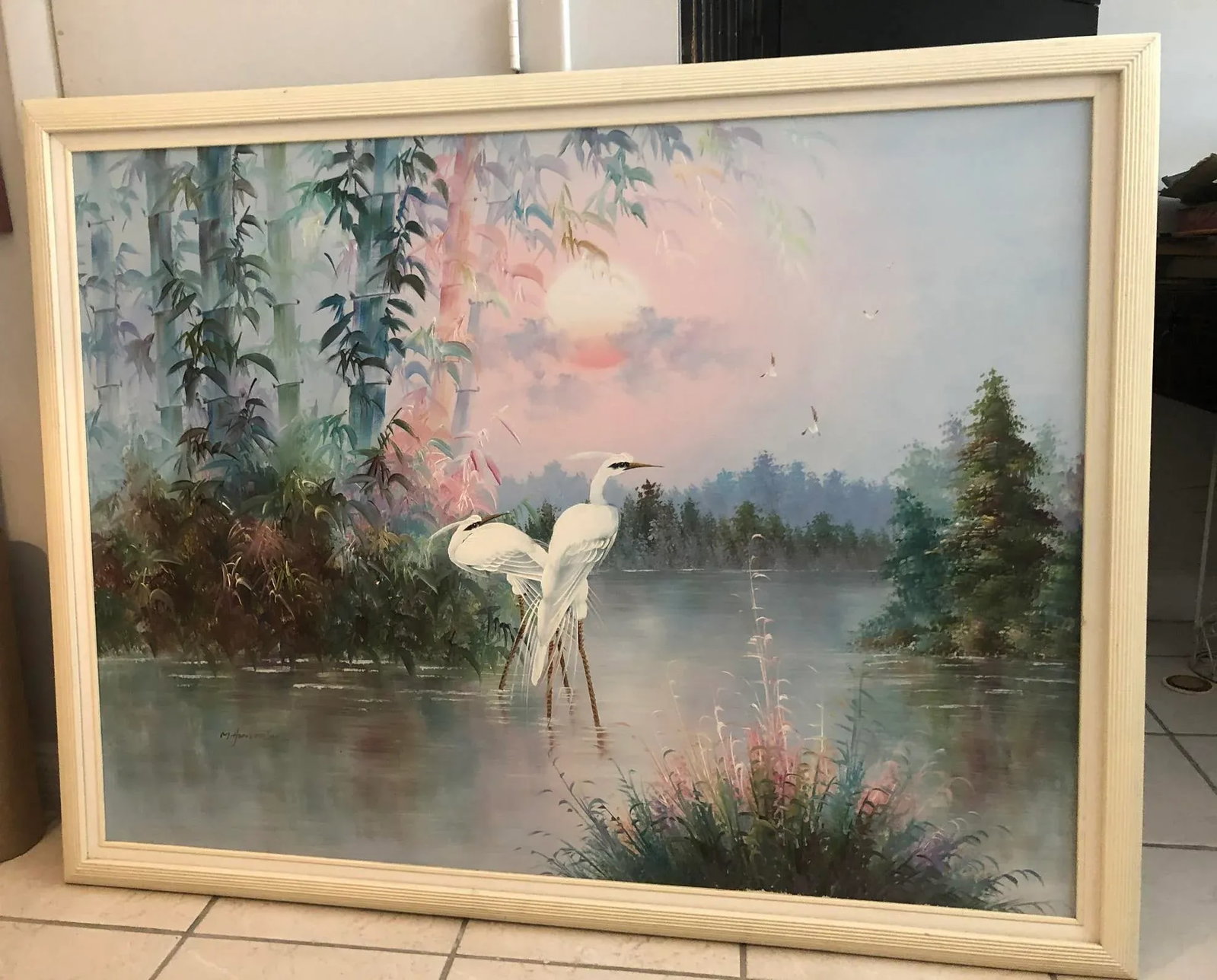 1960s Chinoiserie Framed Oil Painting on Canvas - 8