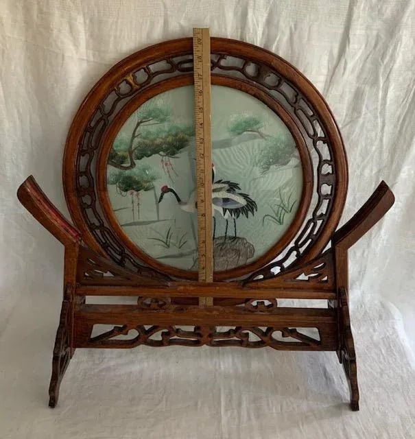 Antique Chinese Double-Sided Embroidered In-Display Rosewood Stand - 10