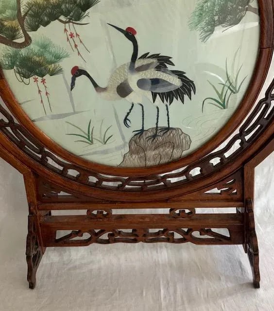Antique Chinese Double-Sided Embroidered In-Display Rosewood Stand - 2