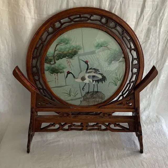 Antique Chinese Double-Sided Embroidered In-Display Rosewood Stand - 4