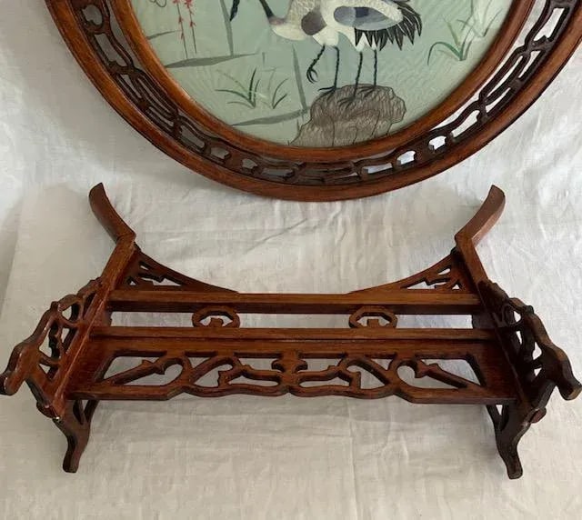 Antique Chinese Double-Sided Embroidered In-Display Rosewood Stand - 8