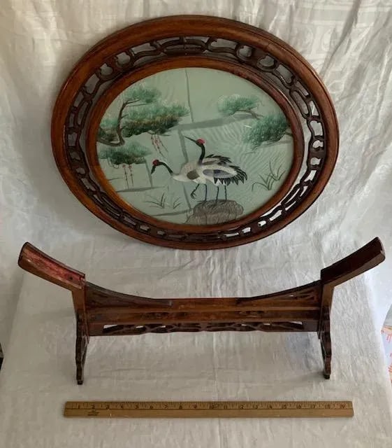 Antique Chinese Double-Sided Embroidered In-Display Rosewood Stand - 9