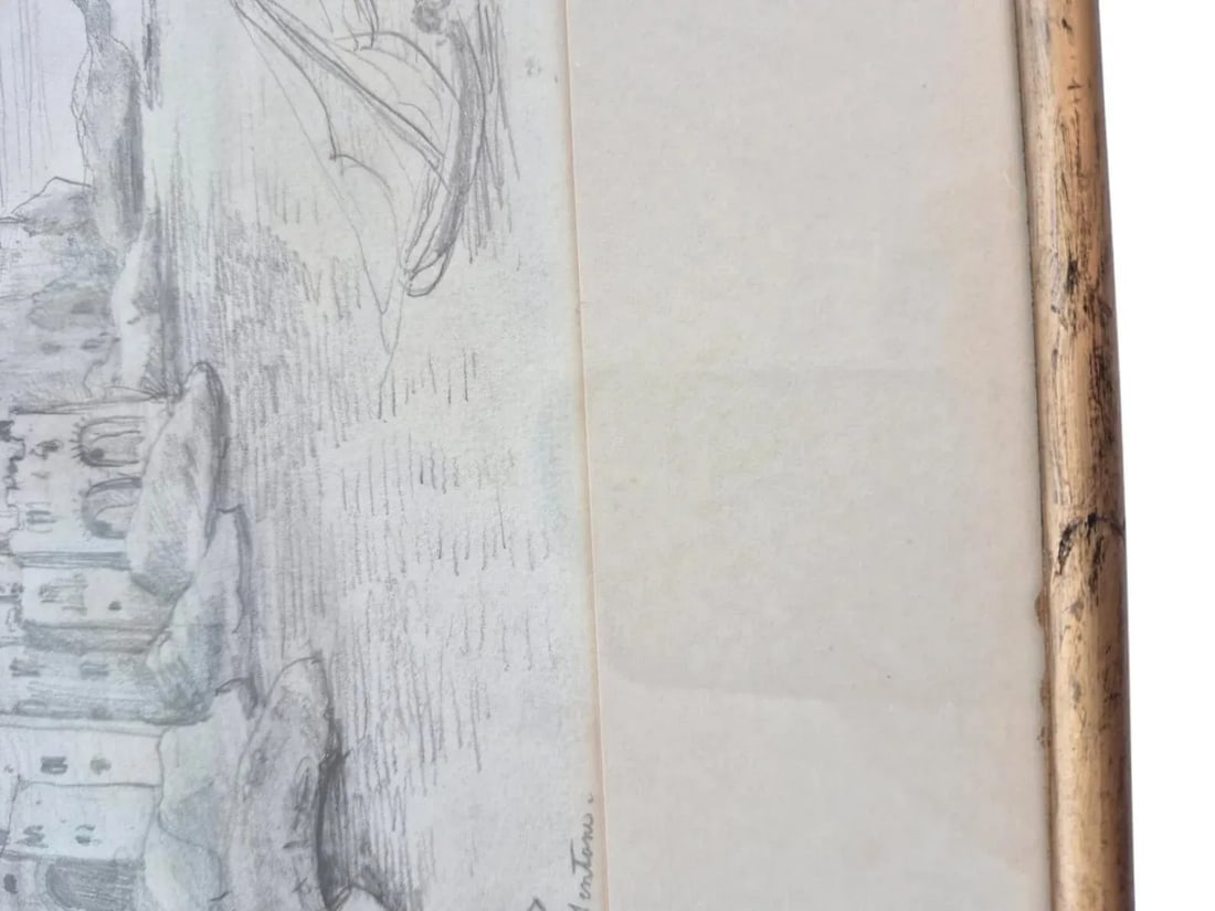 Late 19th Century Antique Pencil Drawing Scketch Landscape of Montone France Attributed to Frederic- - 10