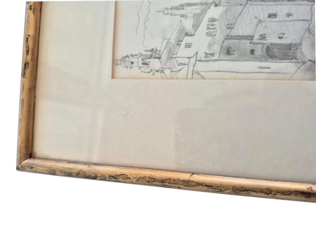 Late 19th Century Antique Pencil Drawing Scketch Landscape of Montone France Attributed to Frederic- - 11