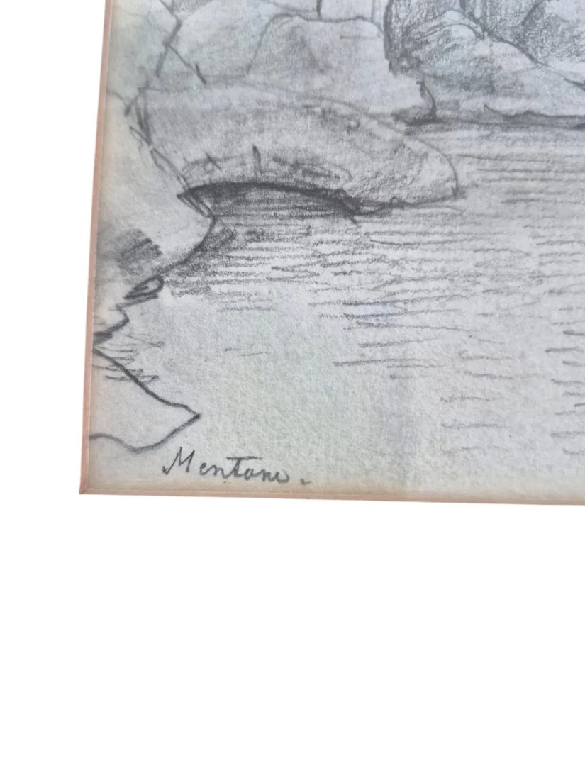 Late 19th Century Antique Pencil Drawing Scketch Landscape of Montone France Attributed to Frederic- - 3
