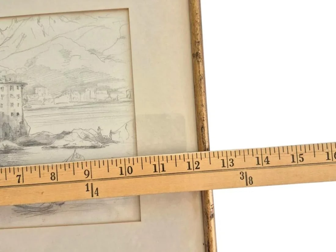 Late 19th Century Antique Pencil Drawing Scketch Landscape of Montone France Attributed to Frederic- - 5