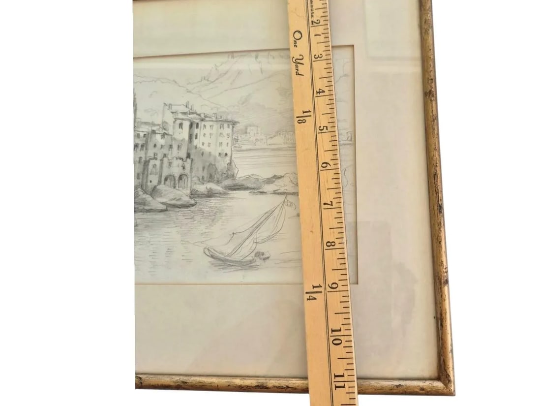 Late 19th Century Antique Pencil Drawing Scketch Landscape of Montone France Attributed to Frederic- - 6