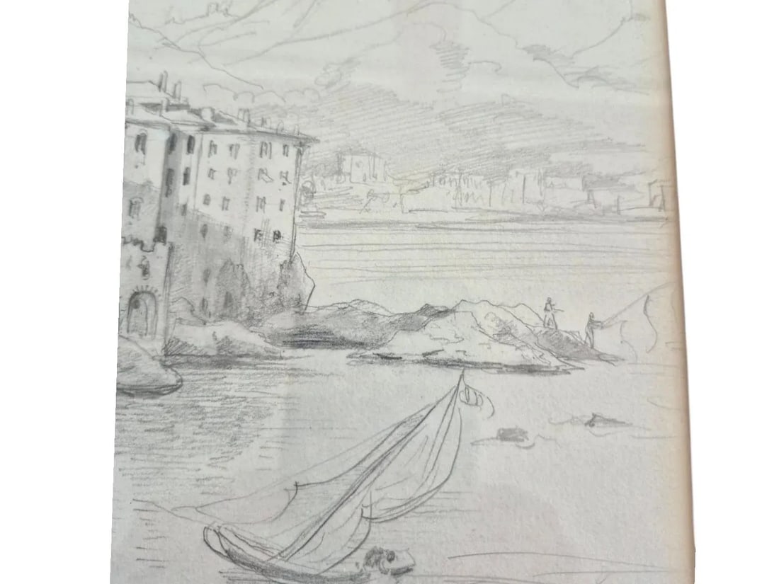 Late 19th Century Antique Pencil Drawing Scketch Landscape of Montone France Attributed to Frederic- - 8