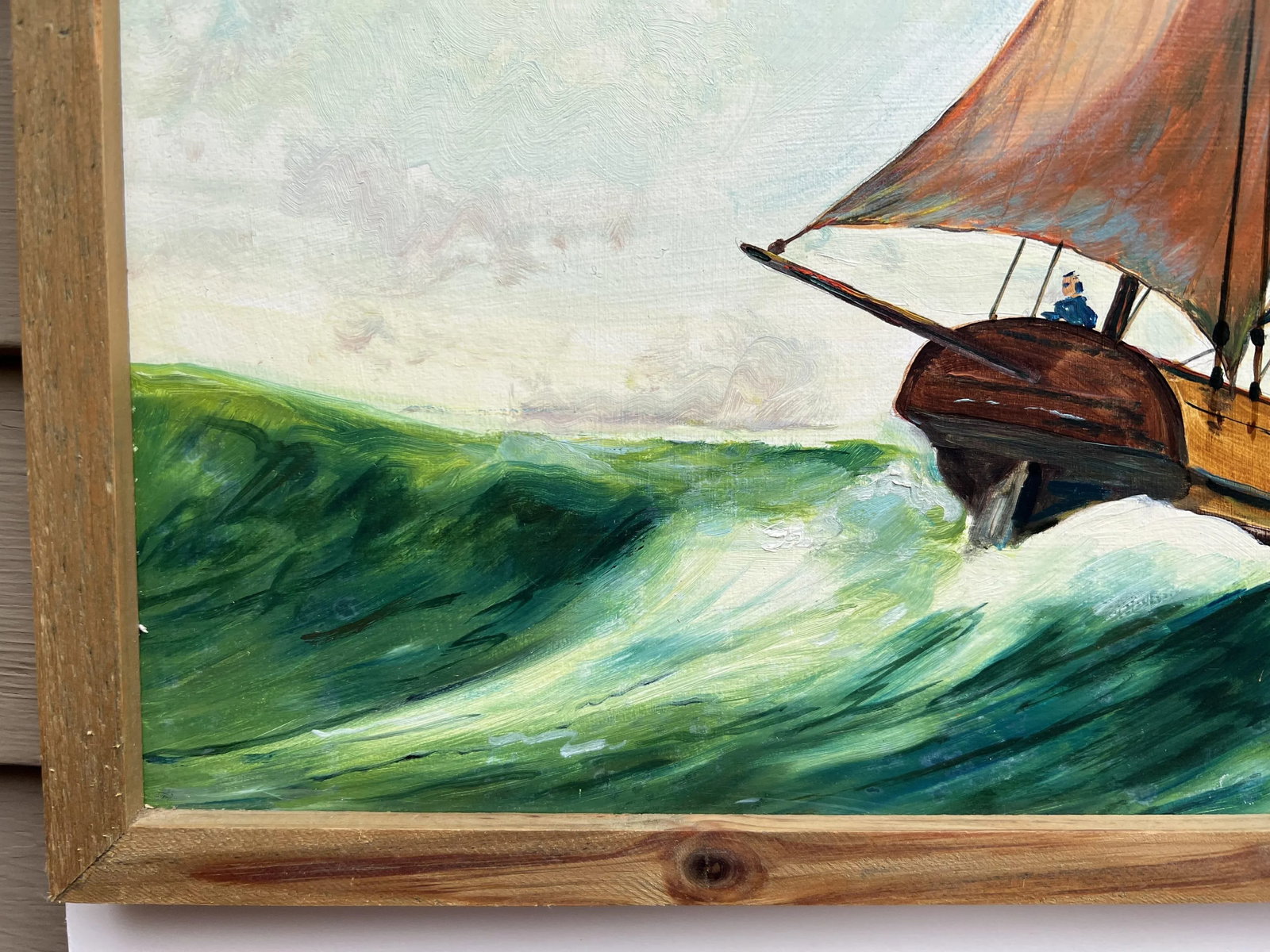 Vintage 1991 Oil Painting on Boards, Seascape, Lugger 1709, Signed, Dated Framed - 4