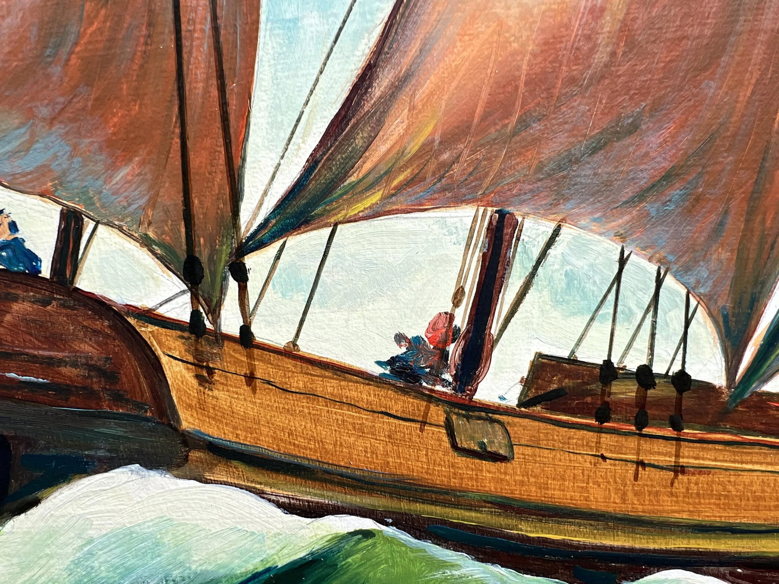 Vintage 1991 Oil Painting on Boards, Seascape, Lugger 1709, Signed, Dated Framed - 7